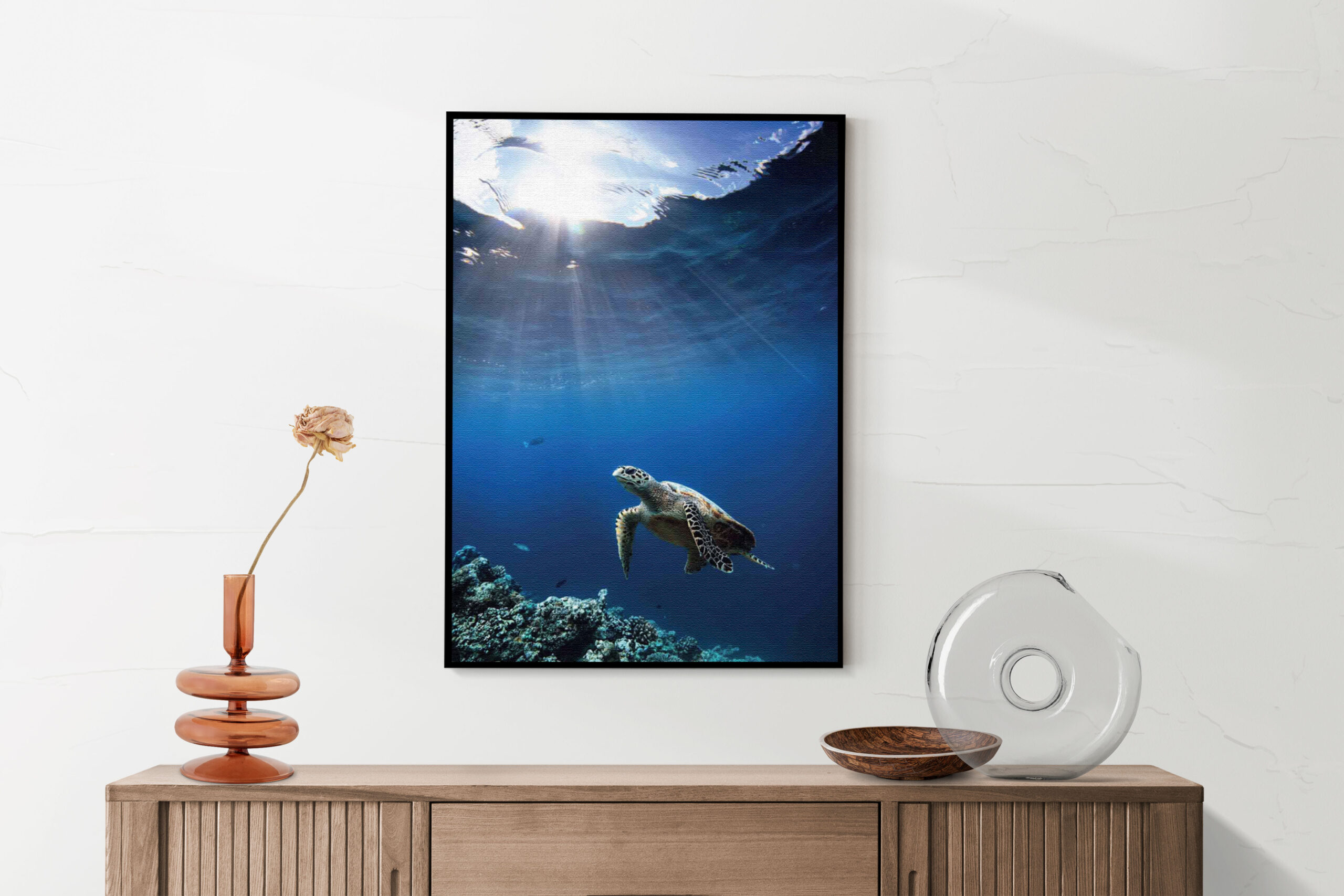 Akoestisch Schilderij Zeeschildpad In Helderblauw Water 03 Rechthoek Verticaal Template 50 70 verticaal dieren 30 2 scaled 1