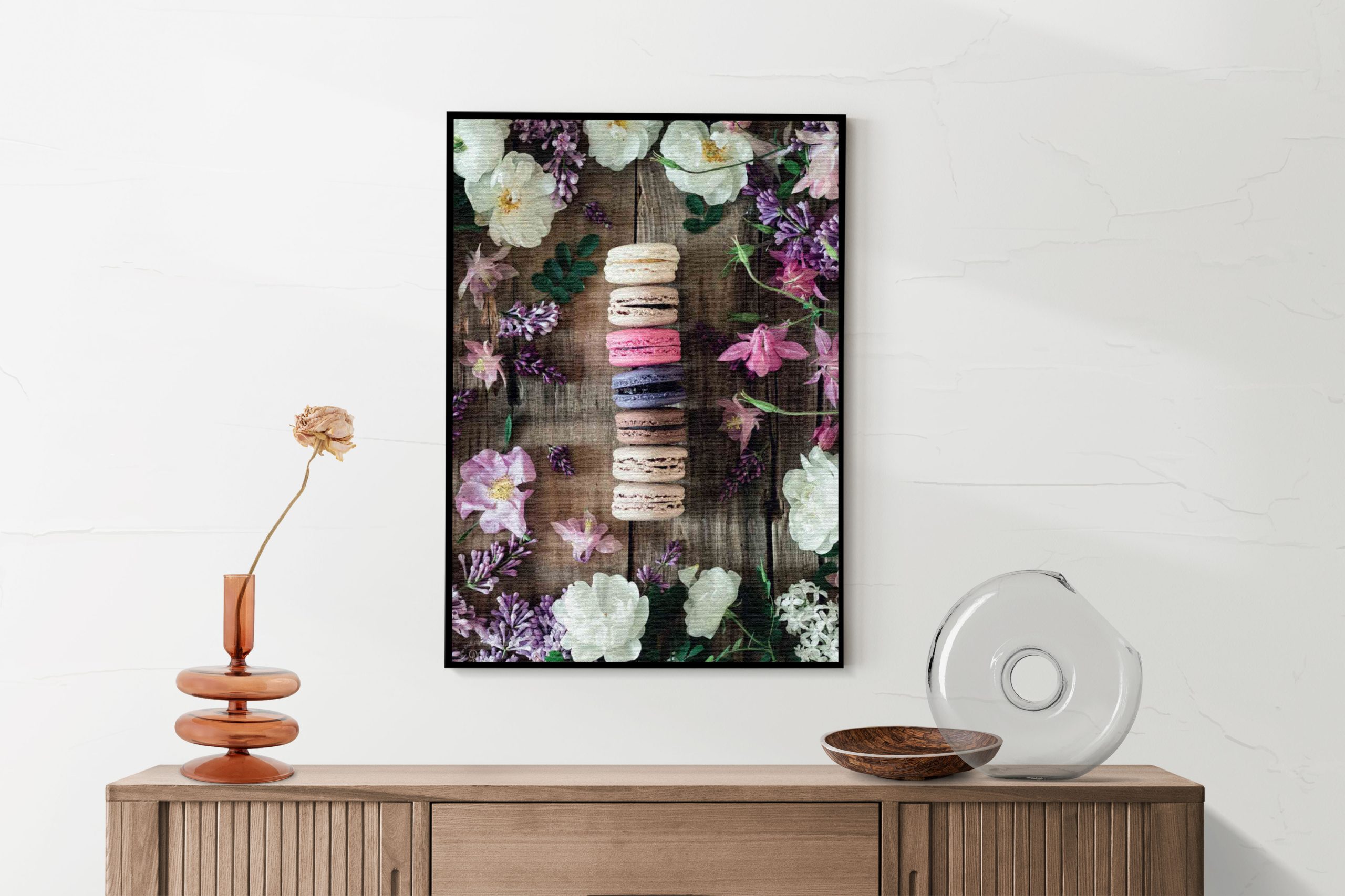 Akoestisch Schilderij Macarons op Bloemen Tafel Rechthoek Verticaal Template 50 70 verticaal eten en drinken 22 2 scaled 1