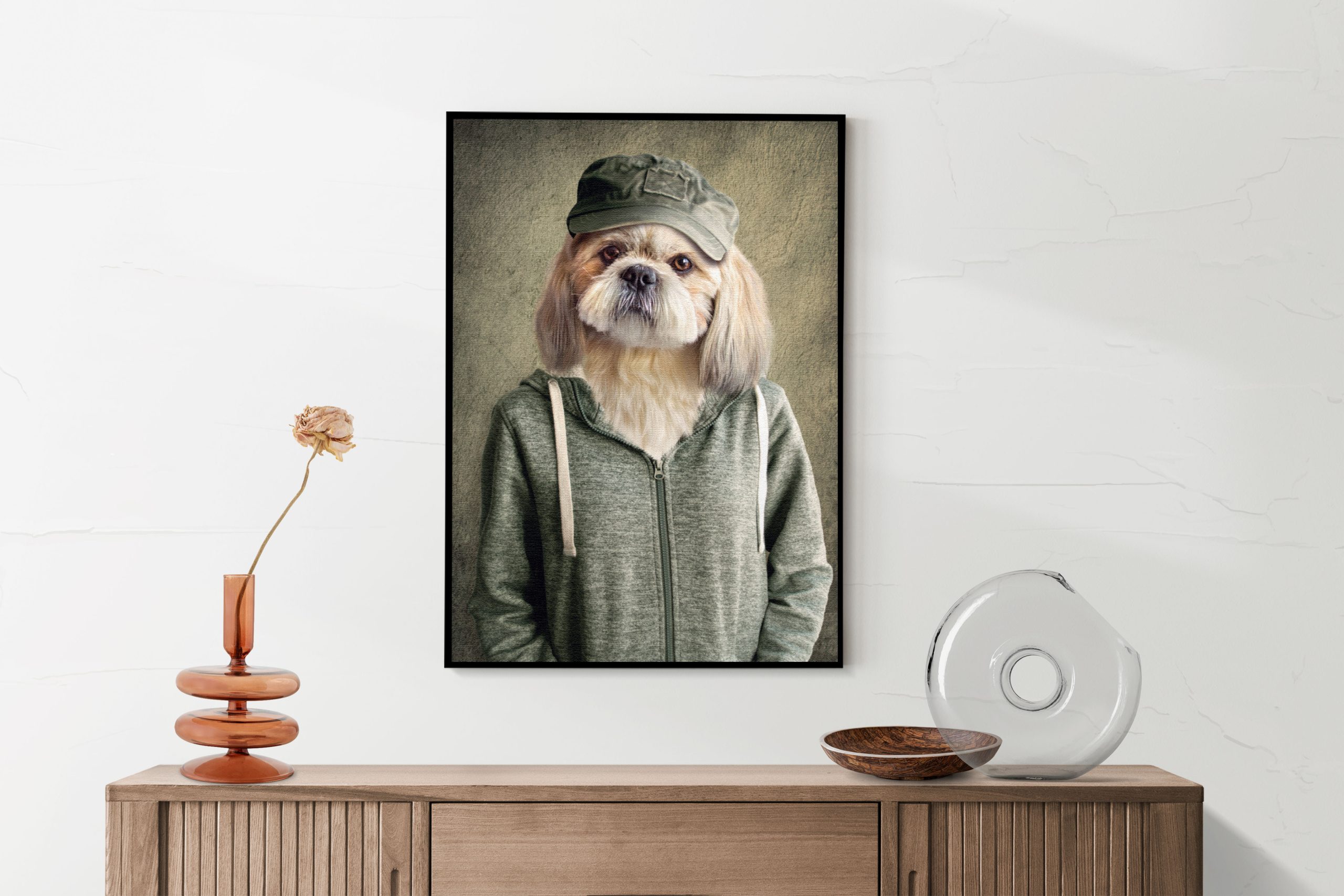 Akoestisch Schilderij Menselijke Hond Met Pet Rechthoek Verticaal Template 50 70 verticaal ironisch 8 1 1 scaled 1