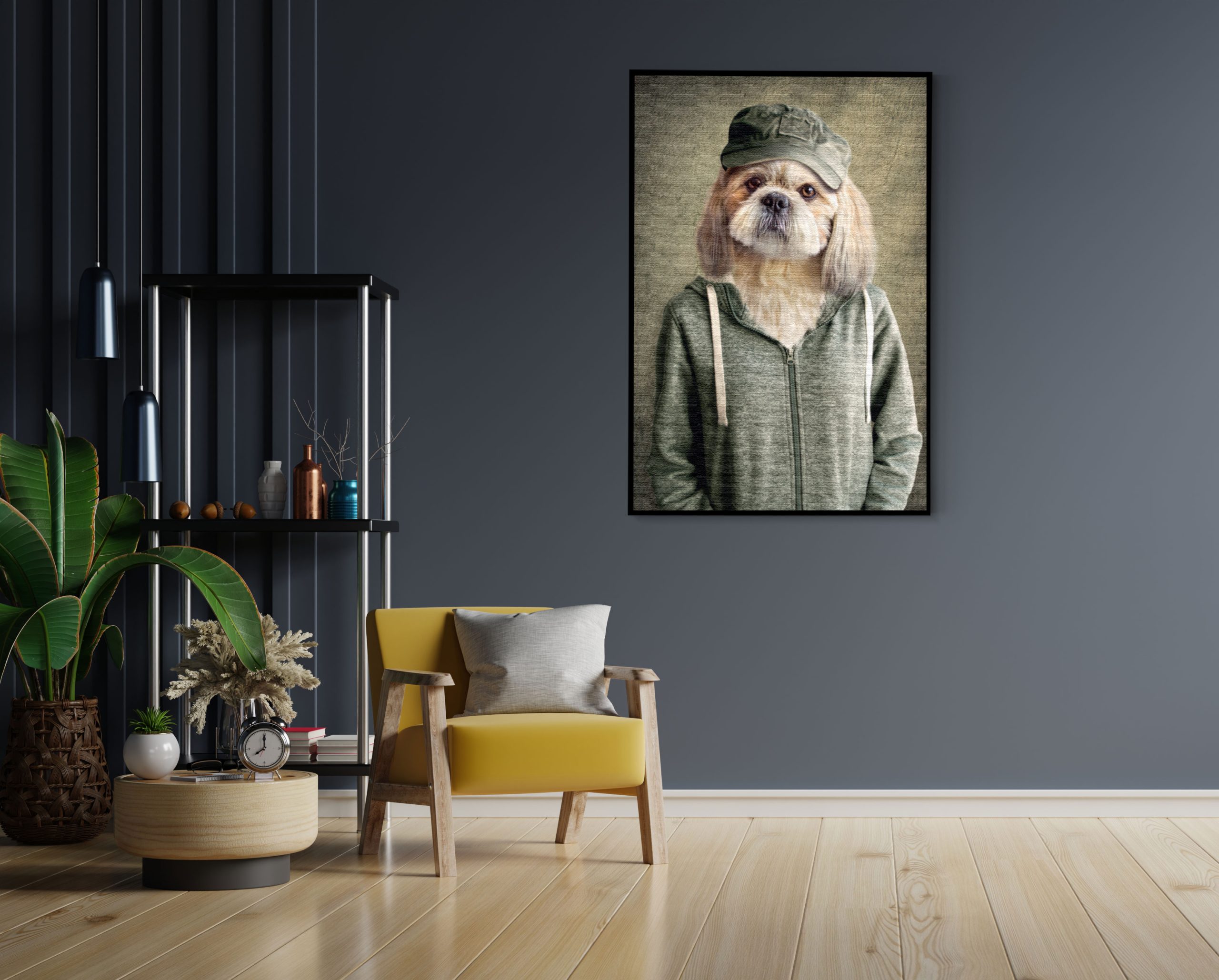 Akoestisch Schilderij Menselijke Hond Met Pet Rechthoek Verticaal Template 50 70 verticaal ironisch 8 1 scaled 1