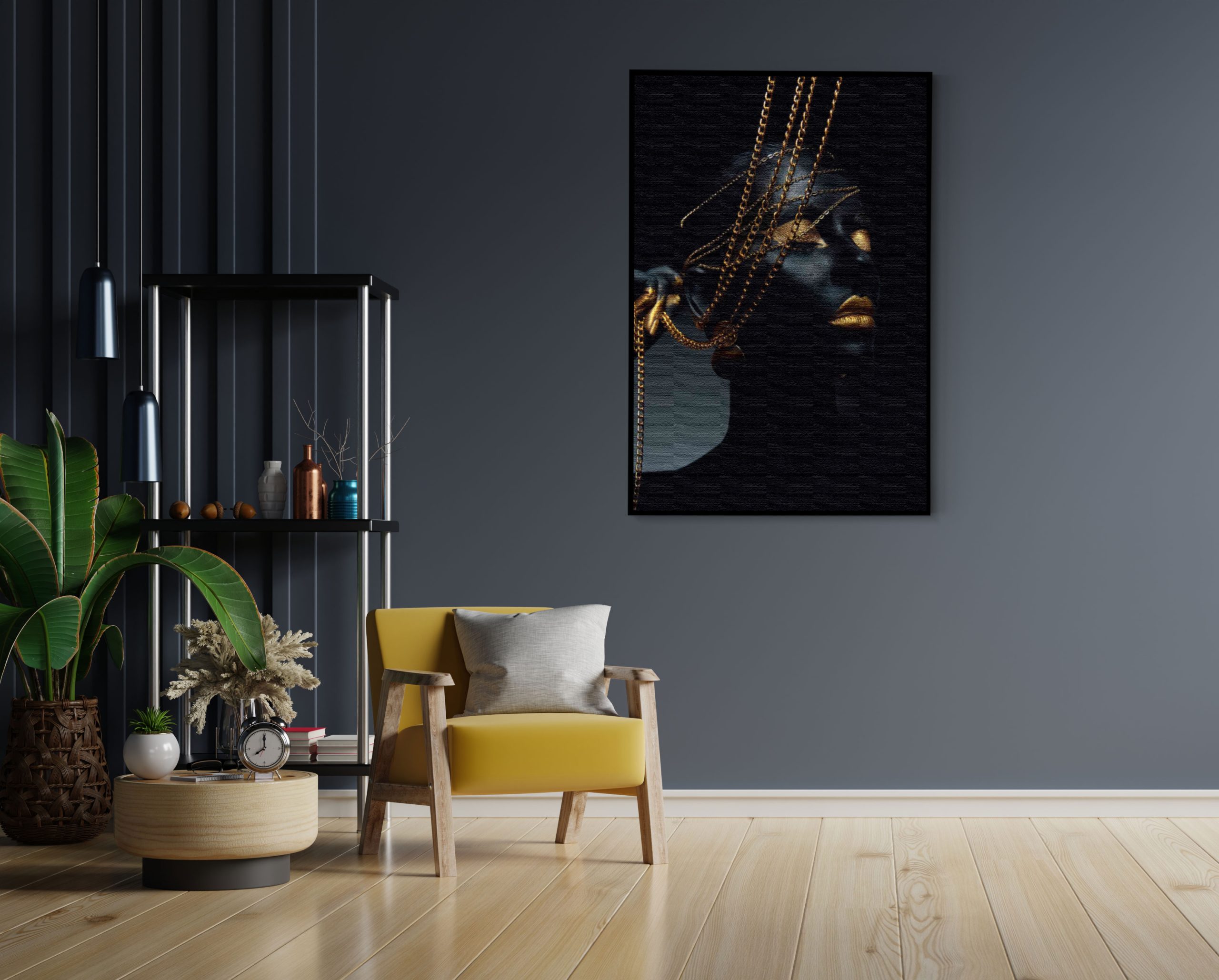 Akoestisch Schilderij Black Whoman With Gold Orange Rechthoek Verticaal Template 50 70 verticaal lifestyle 19 1 scaled 1