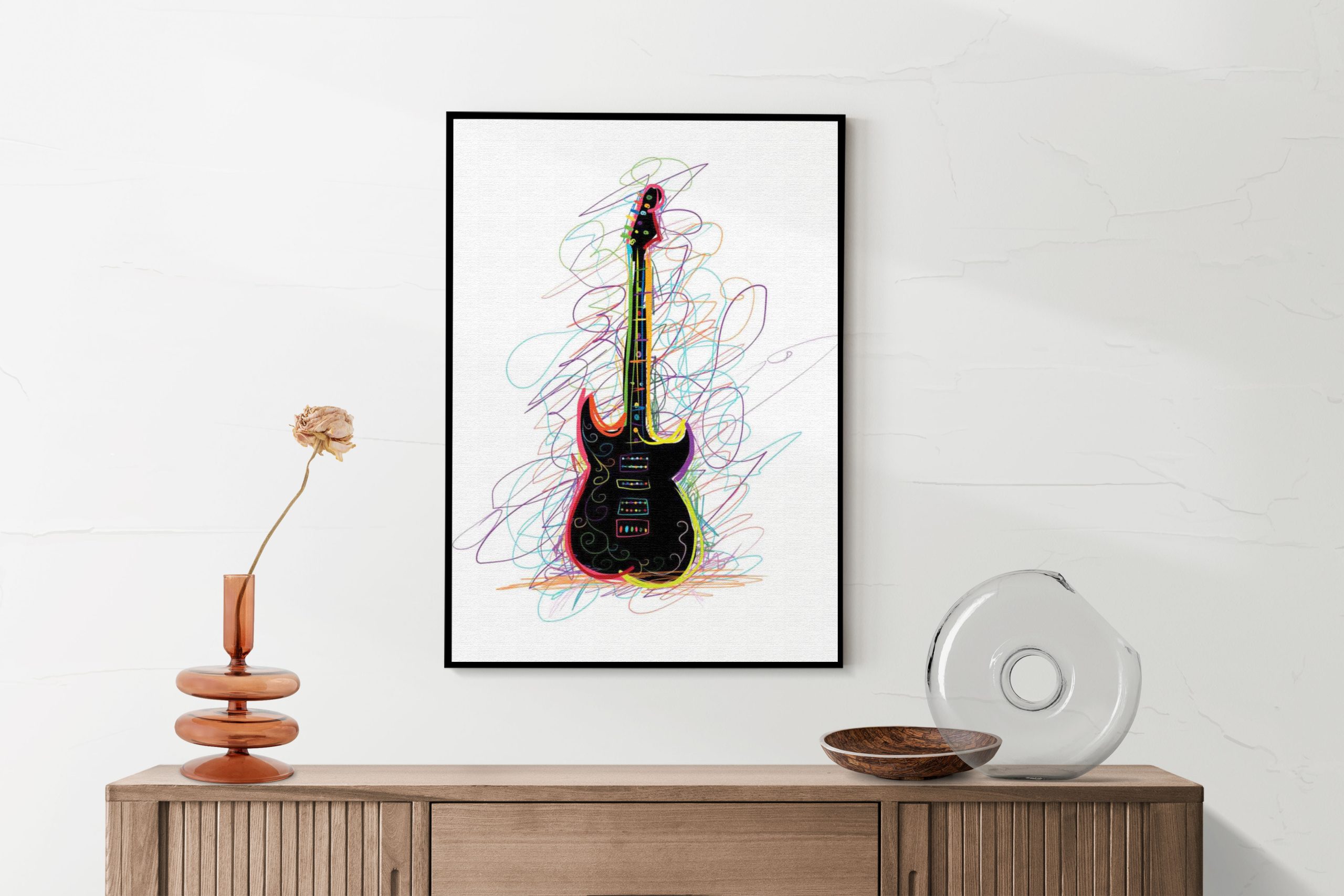 Akoestisch Schilderij Rock Gitaar Op Witte Achtergrond Rechthoek Verticaal Template 50 70 verticaal muziek 22 2 scaled 1