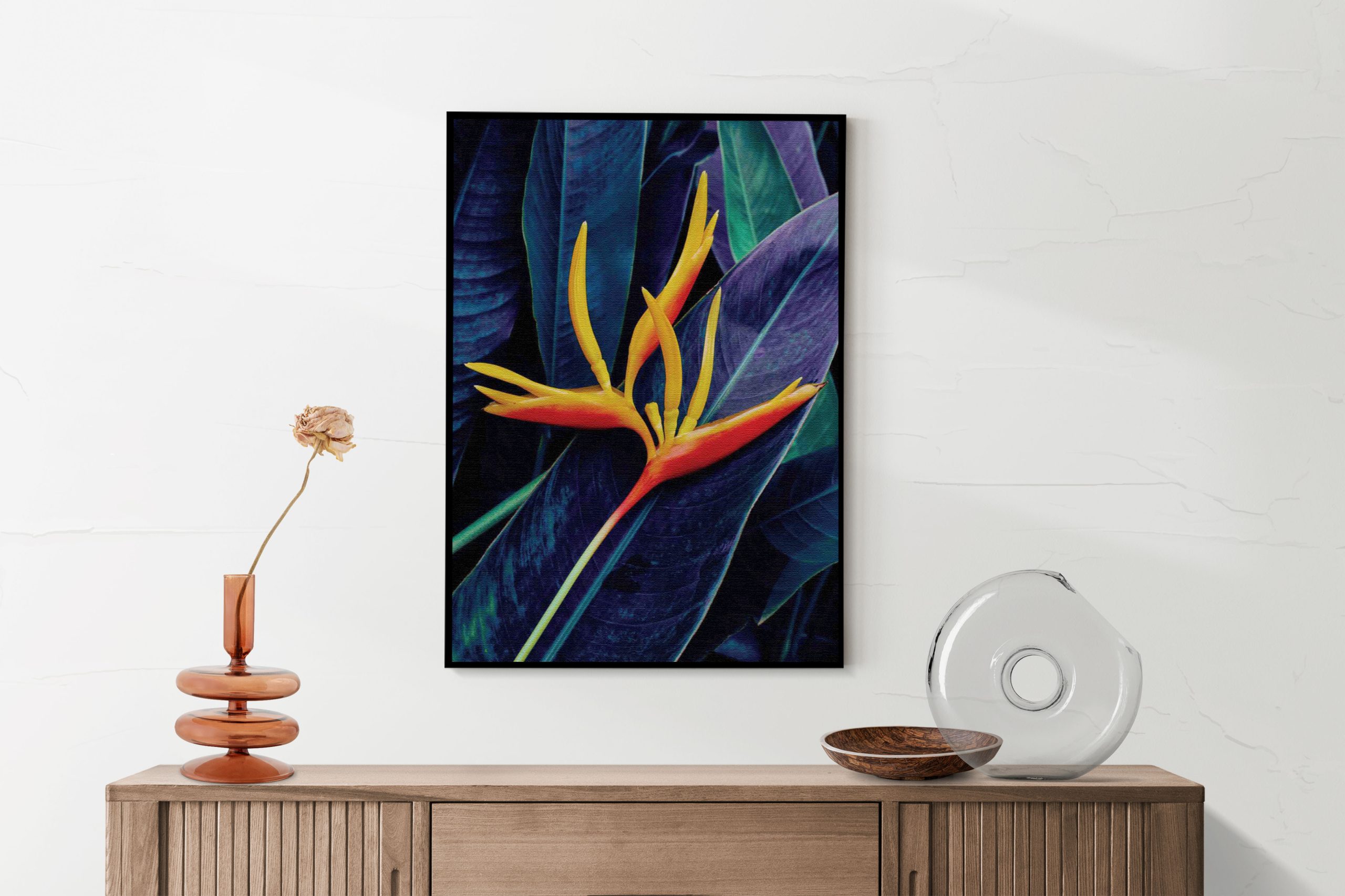 Akoestisch Schilderij Heliconia bloem op donkere achtergrond Rechthoek Verticaal Template 50 70 verticaal natuur 95 2 scaled 1