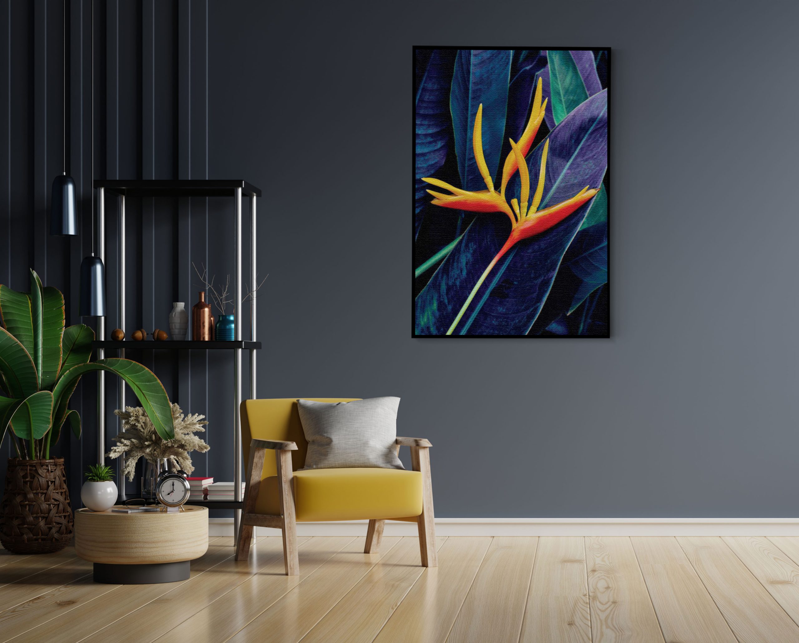 Akoestisch Schilderij Heliconia bloem op donkere achtergrond Rechthoek Verticaal Template 50 70 verticaal natuur 95 scaled 1