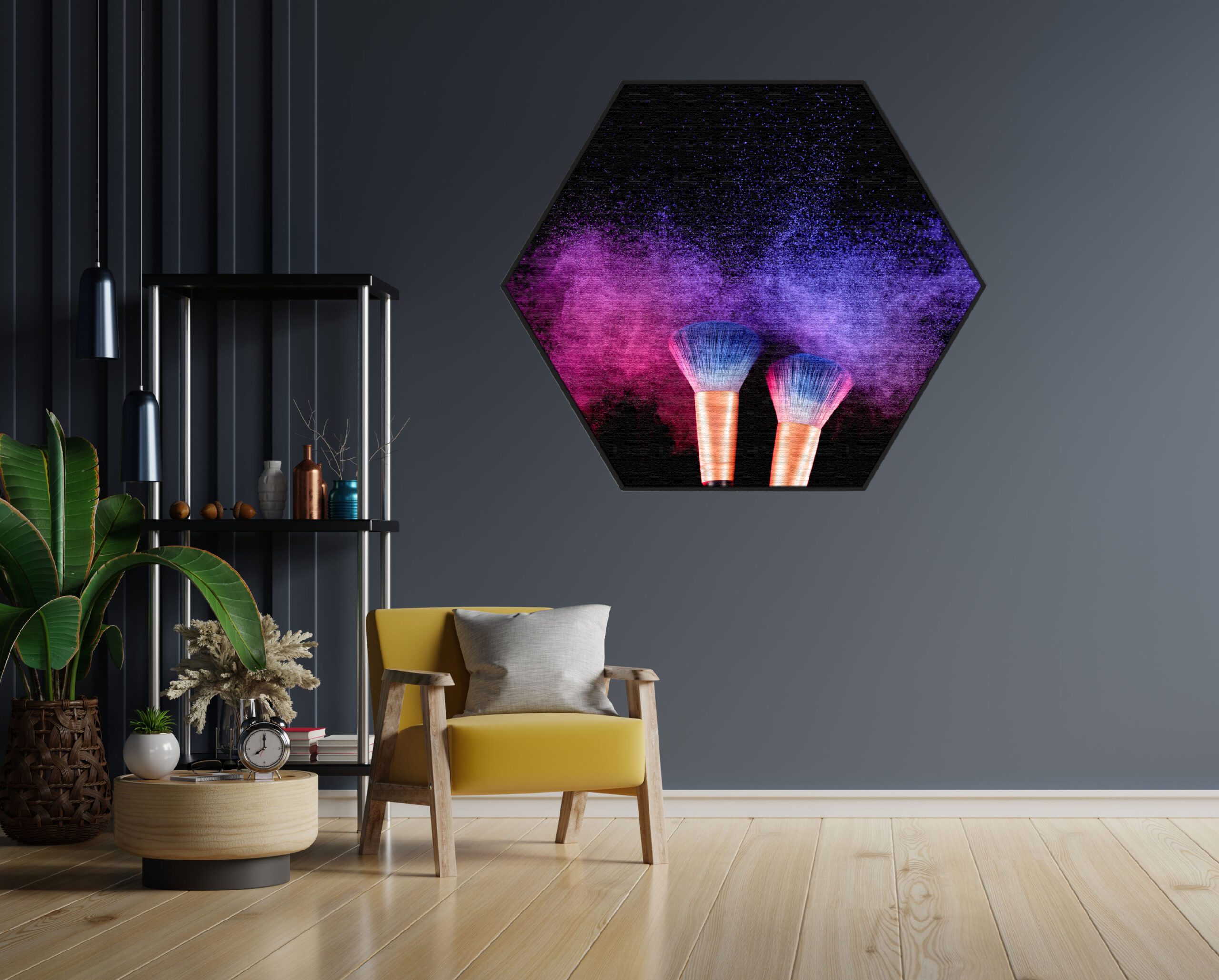 Akoestisch Schilderij Make up Poederkwasten Kleurrijk Hexagon Template Hexagon Beauty 4 1 scaled 1