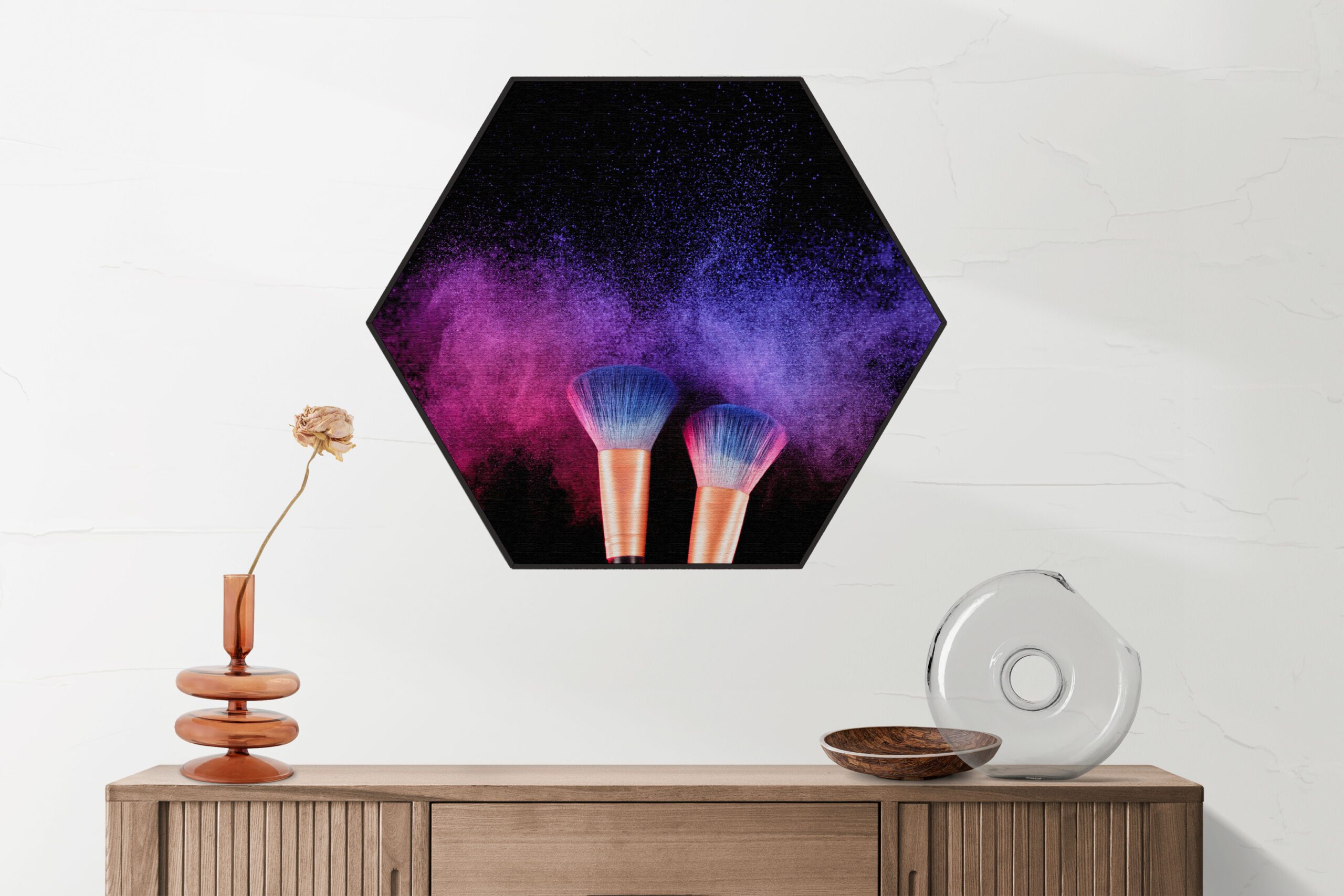 Akoestisch Schilderij Make up Poederkwasten Kleurrijk Hexagon Template Hexagon Beauty 4 2 scaled 1