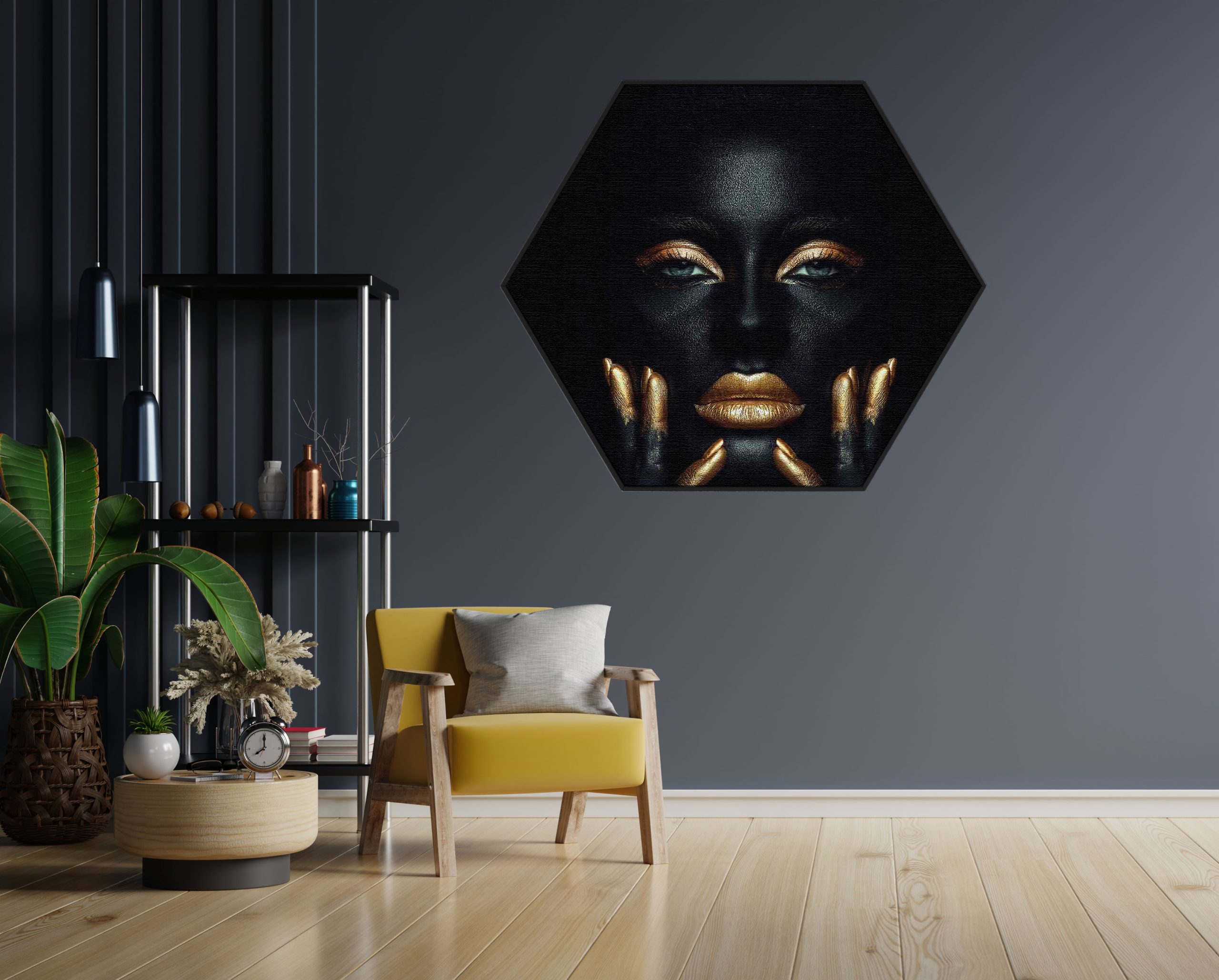 Akoestisch Schilderij Dame Gouden Make up Hexagon Template Hexagon Lifestyle 1 1 scaled 1