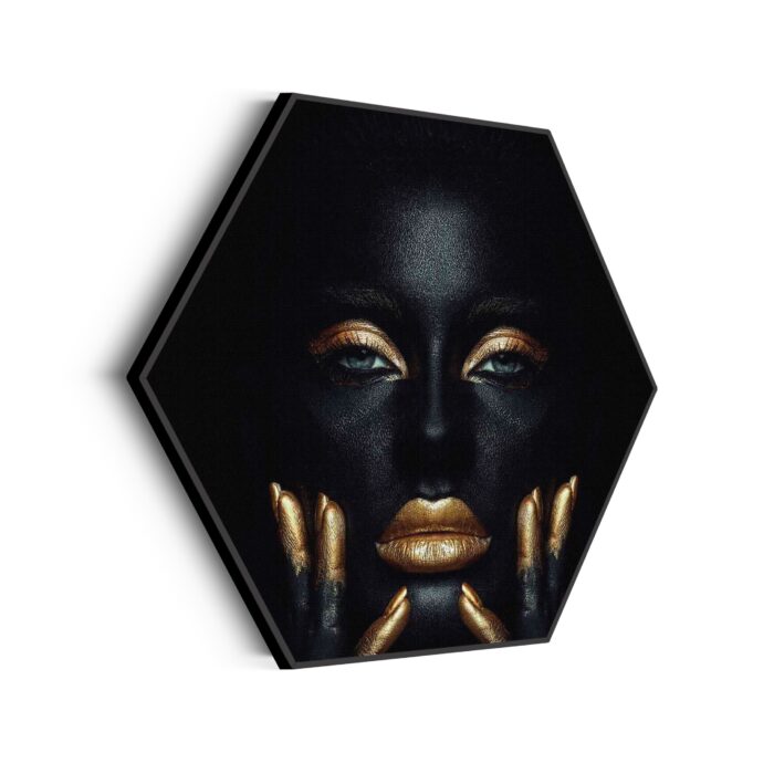 Akoestisch Schilderij Dame Gouden Make up Hexagon Template Hexagon Lifestyle 1 scaled 1