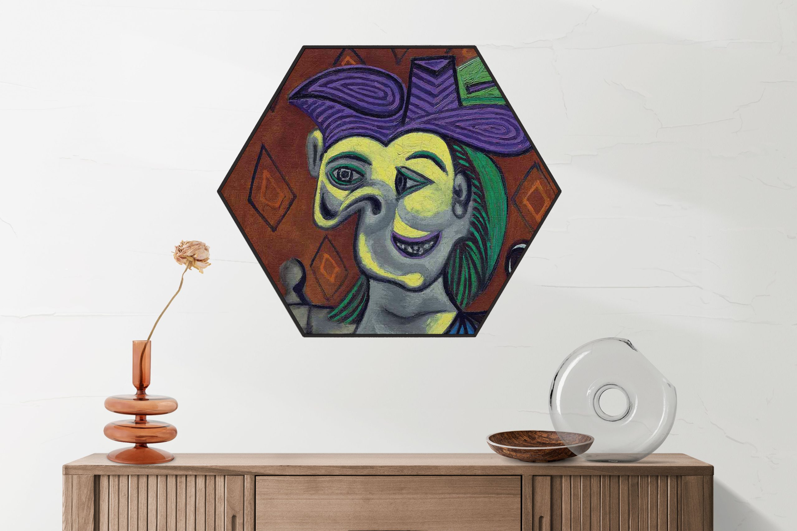 Akoestisch Schilderij Picasso Femme Assise 1939 Hexagon Template Hexagon OM 18 2 scaled 1