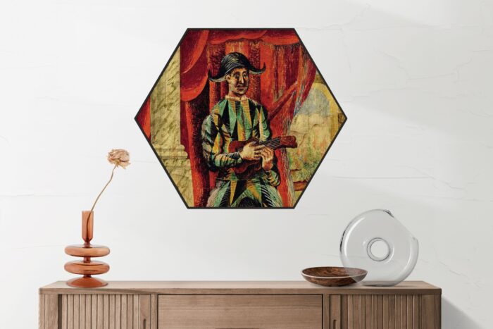 Akoestisch Schilderij Picasso Harlekijn met een gitaar 1918 Hexagon Template Hexagon OM 23 2 scaled 1