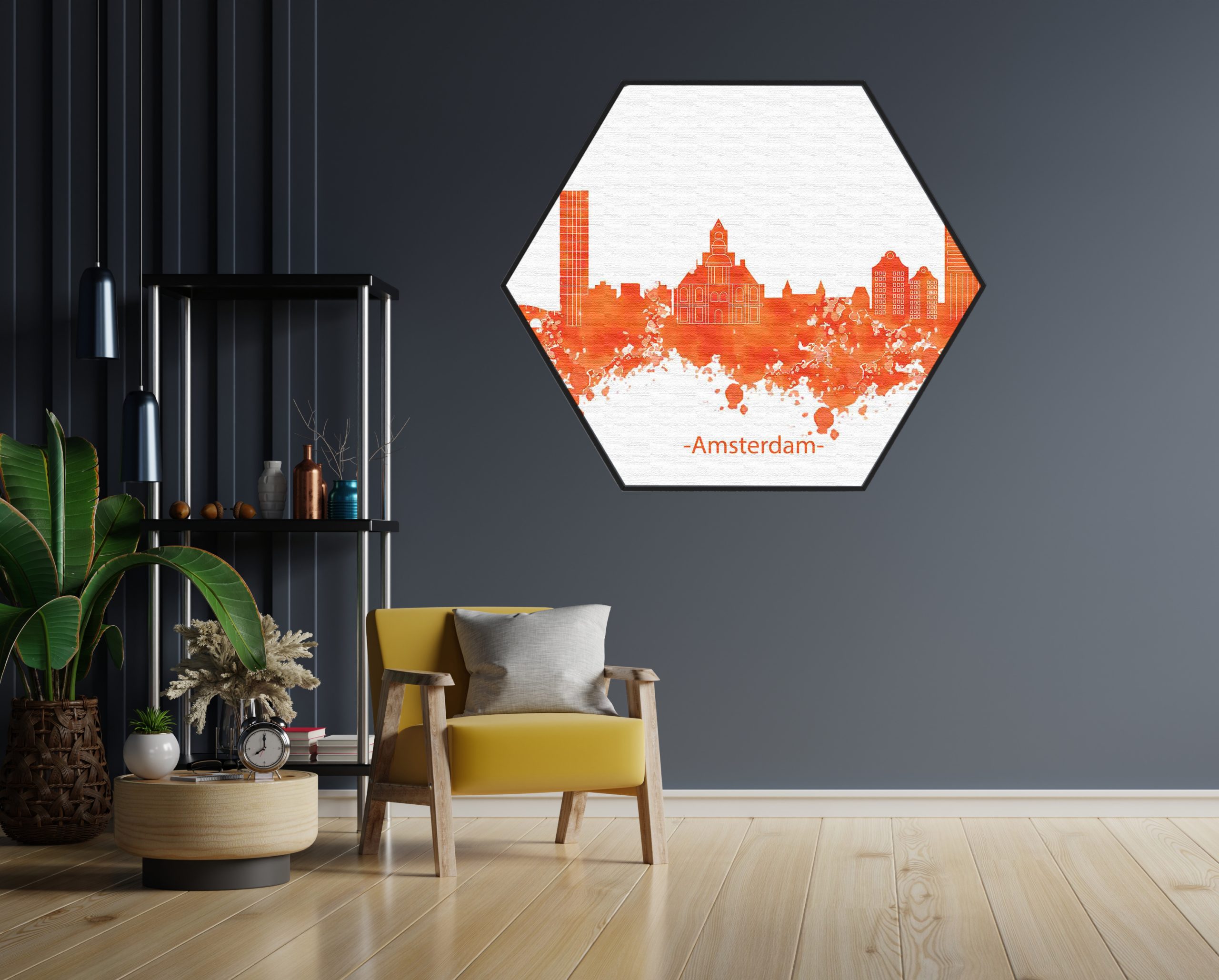 Akoestisch Schilderij Skyline Amsterdam Watercolor Paint Hexagon Template Hexagon Steden 1 2 scaled 1