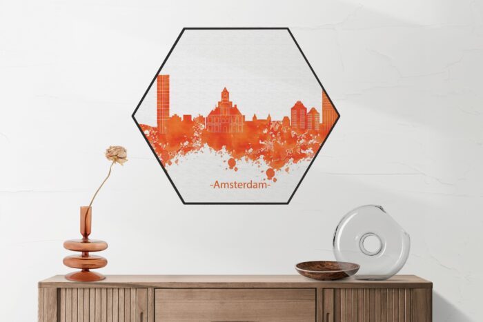 Akoestisch Schilderij Skyline Amsterdam Watercolor Paint Hexagon Template Hexagon Steden 1 scaled 1