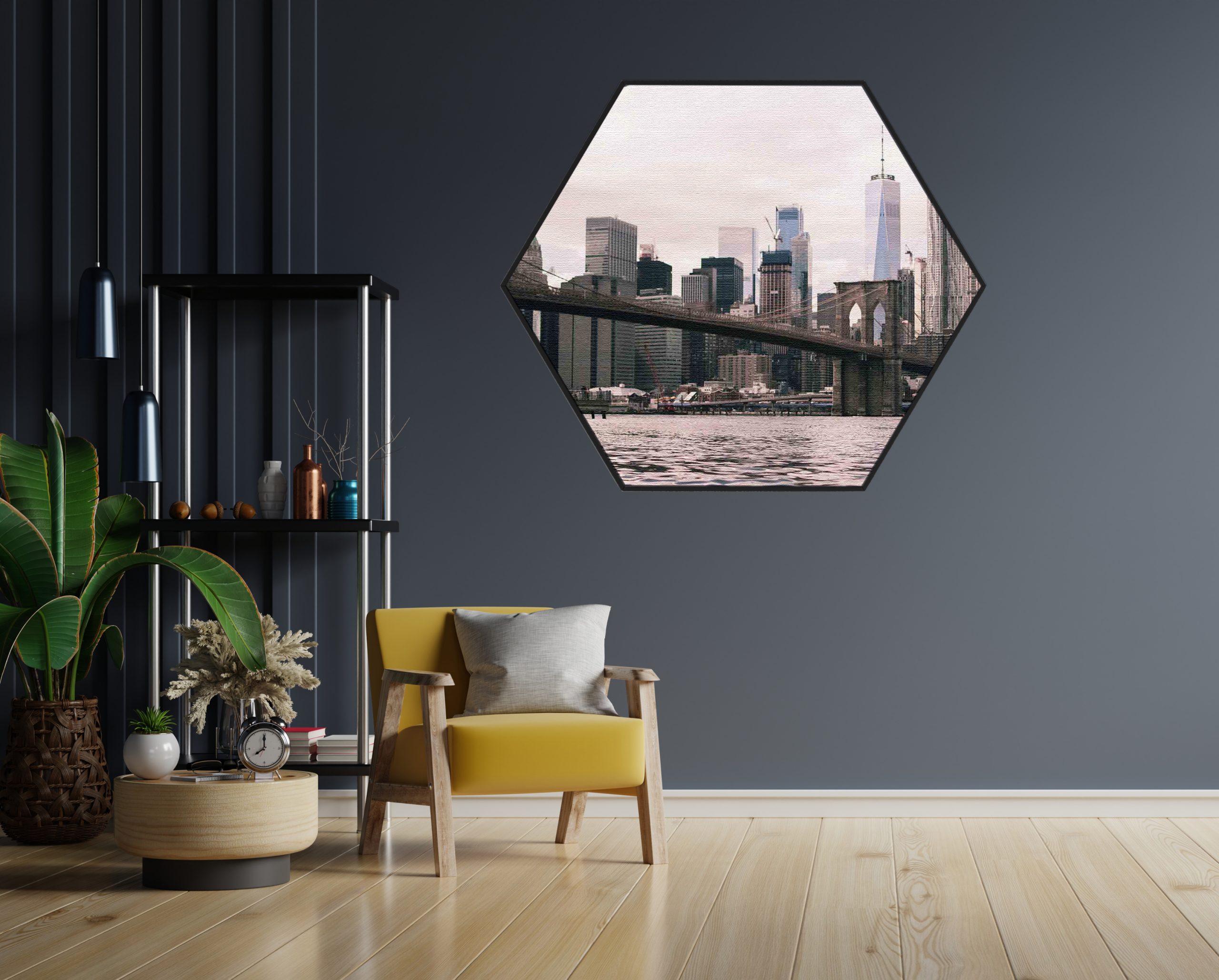 Akoestisch Schilderij Brooklyn Bridge New York Hexagon Template Hexagon Steden 24 scaled 1