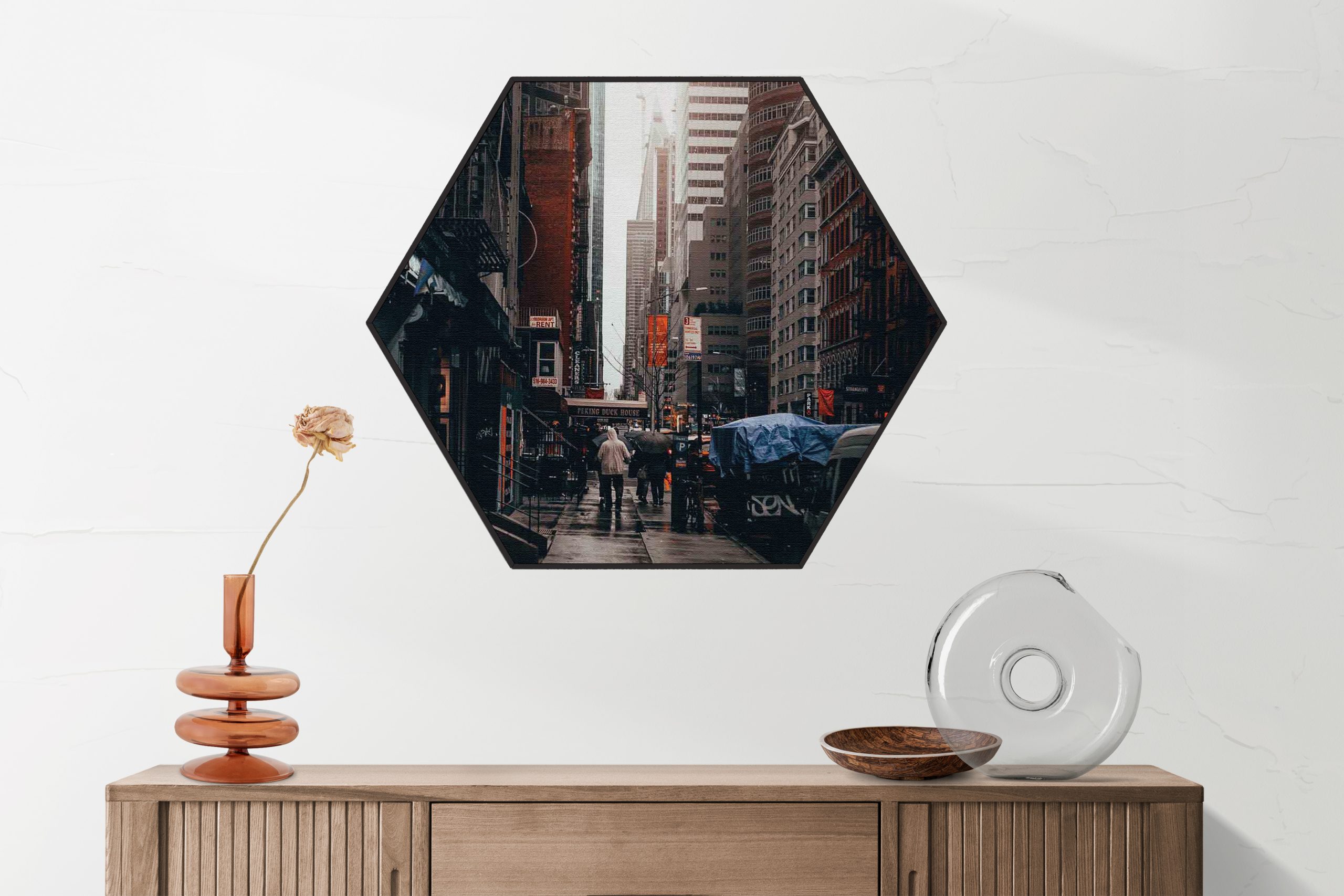 Akoestisch Schilderij New York Raining Day Hexagon Template Hexagon Steden 27 2 scaled 1