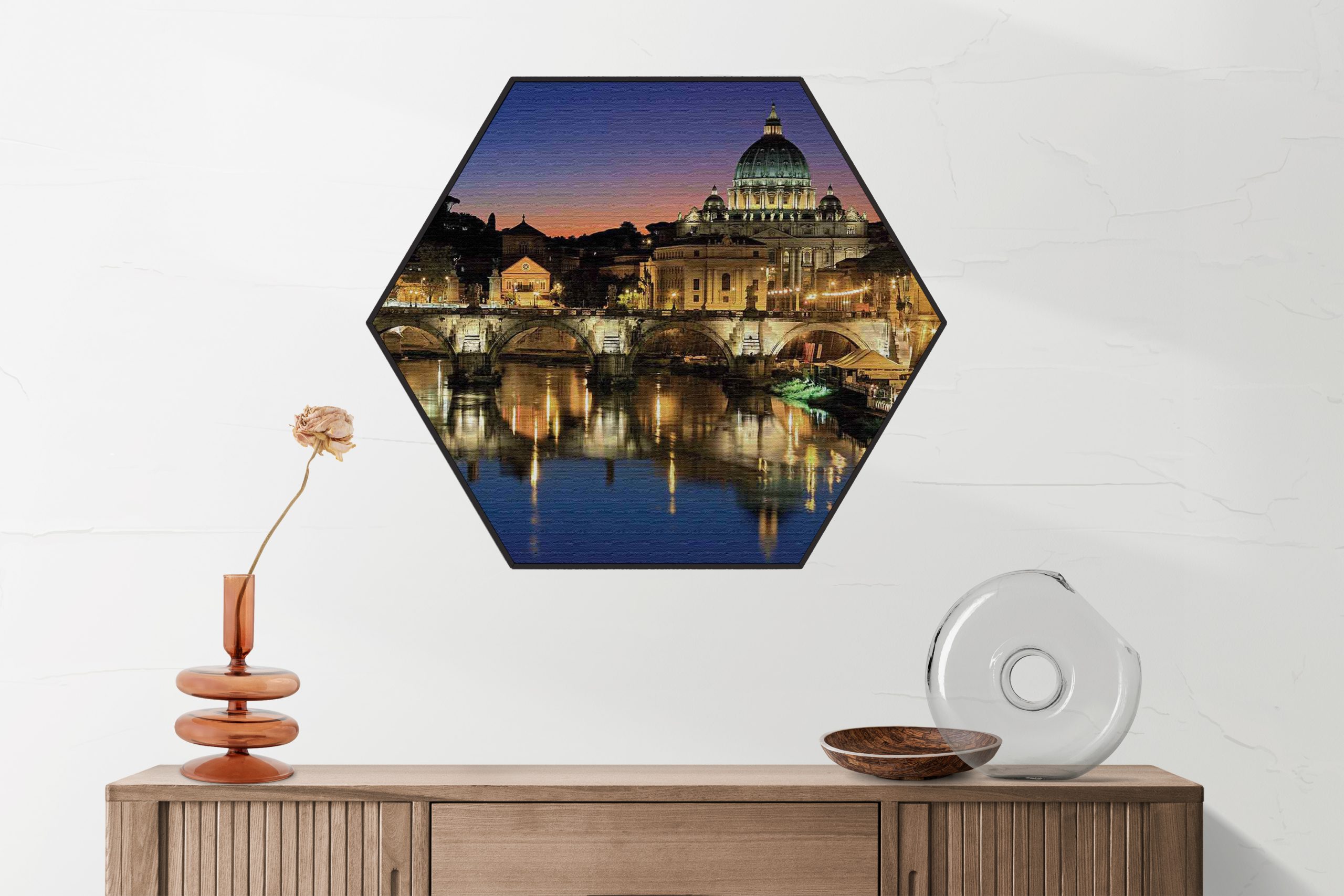 Akoestisch Schilderij Rivier Tiber Rome at Night Hexagon Template Hexagon Steden 29 1 scaled 1