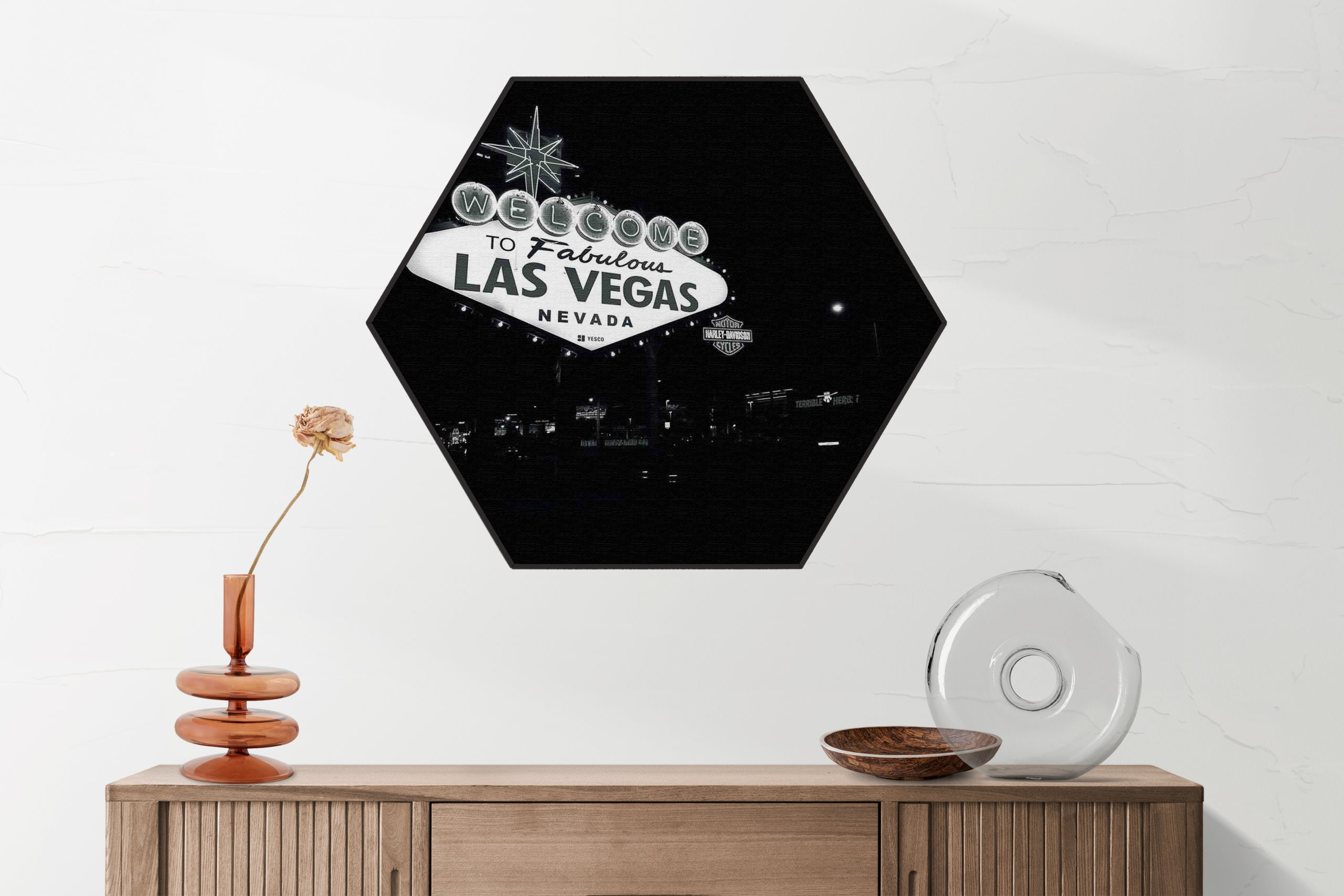 Akoestisch Schilderij Welcome to Fabulous Las Vegas Zwart Wit Hexagon Template Hexagon Steden 30 2 scaled 1