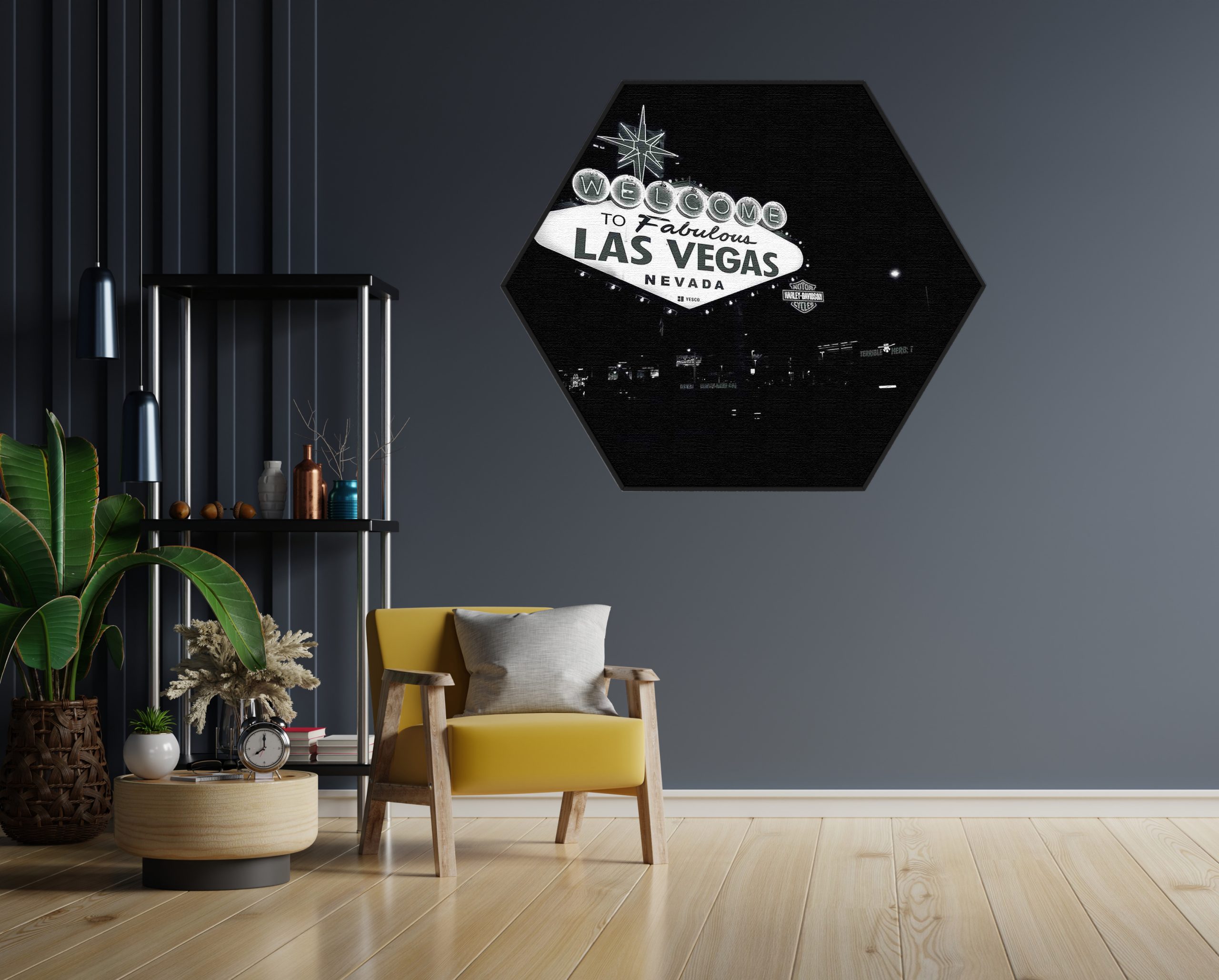 Akoestisch Schilderij Welcome to Fabulous Las Vegas Zwart Wit Hexagon Template Hexagon Steden 30 scaled 1