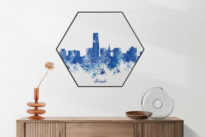 Akoestisch Schilderij Skyline Brussels Watercolor Paint Hexagon Template Hexagon Steden 4 scaled 1