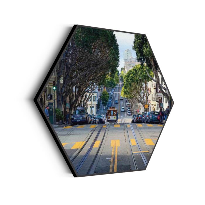 Akoestisch Schilderij San Francisco Tram Hexagon Template Hexagon Steden 44 2 scaled 1