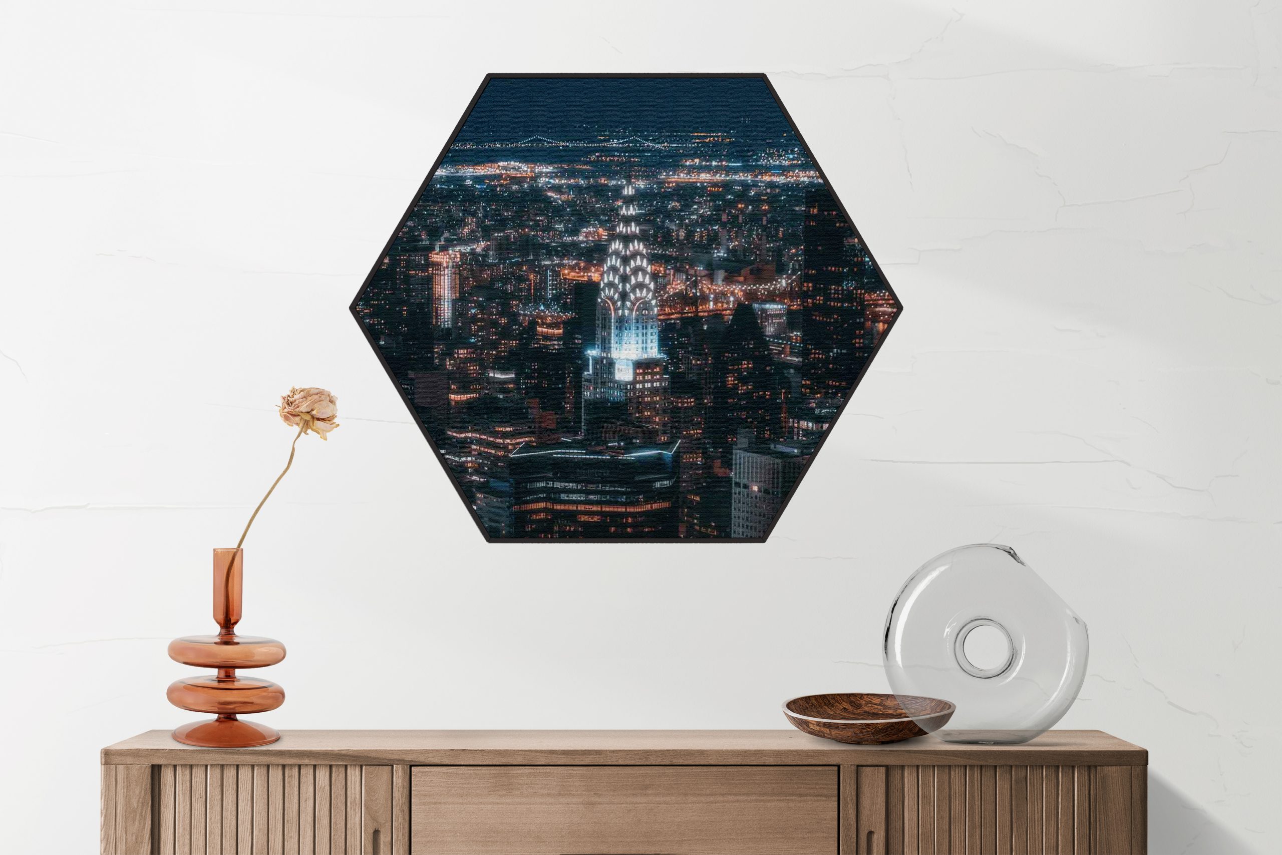 Akoestisch Schilderij Chrysler Building New York at Night Hexagon Template Hexagon Steden 46 1 scaled 1
