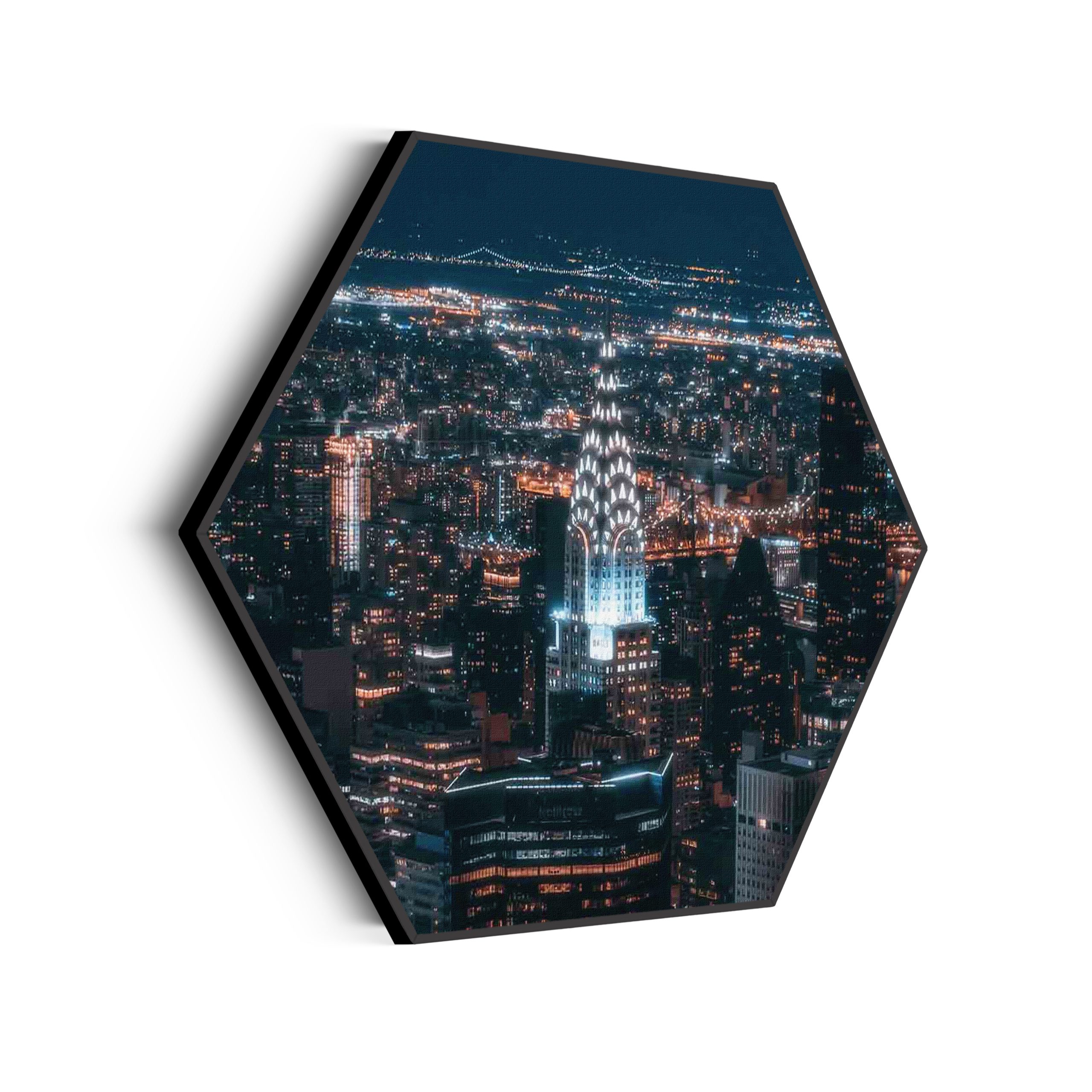 Akoestisch Schilderij Chrysler Building New York at Night Hexagon Template Hexagon Steden 46 2 scaled 1