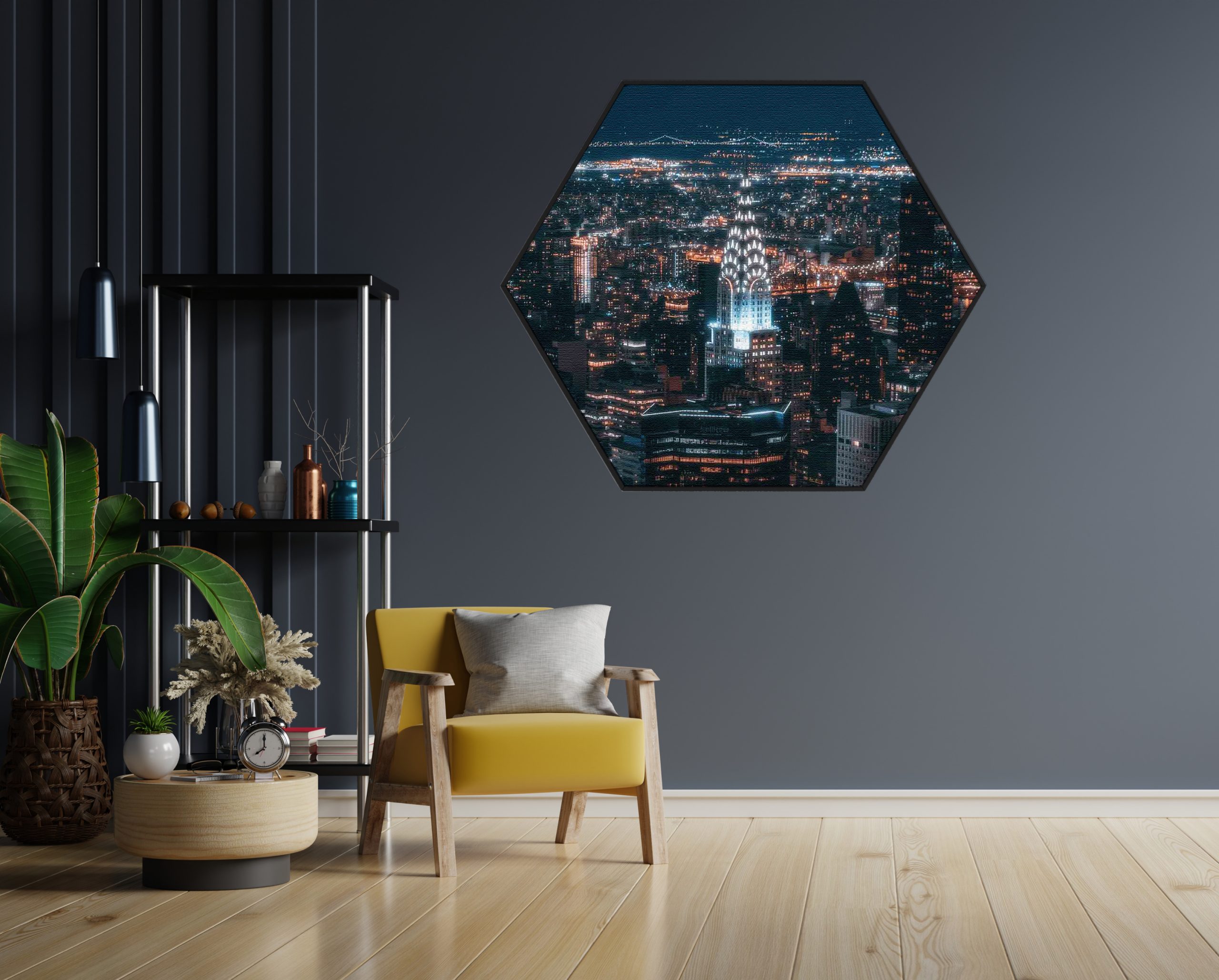 Akoestisch Schilderij Chrysler Building New York at Night Hexagon Template Hexagon Steden 46 scaled 1