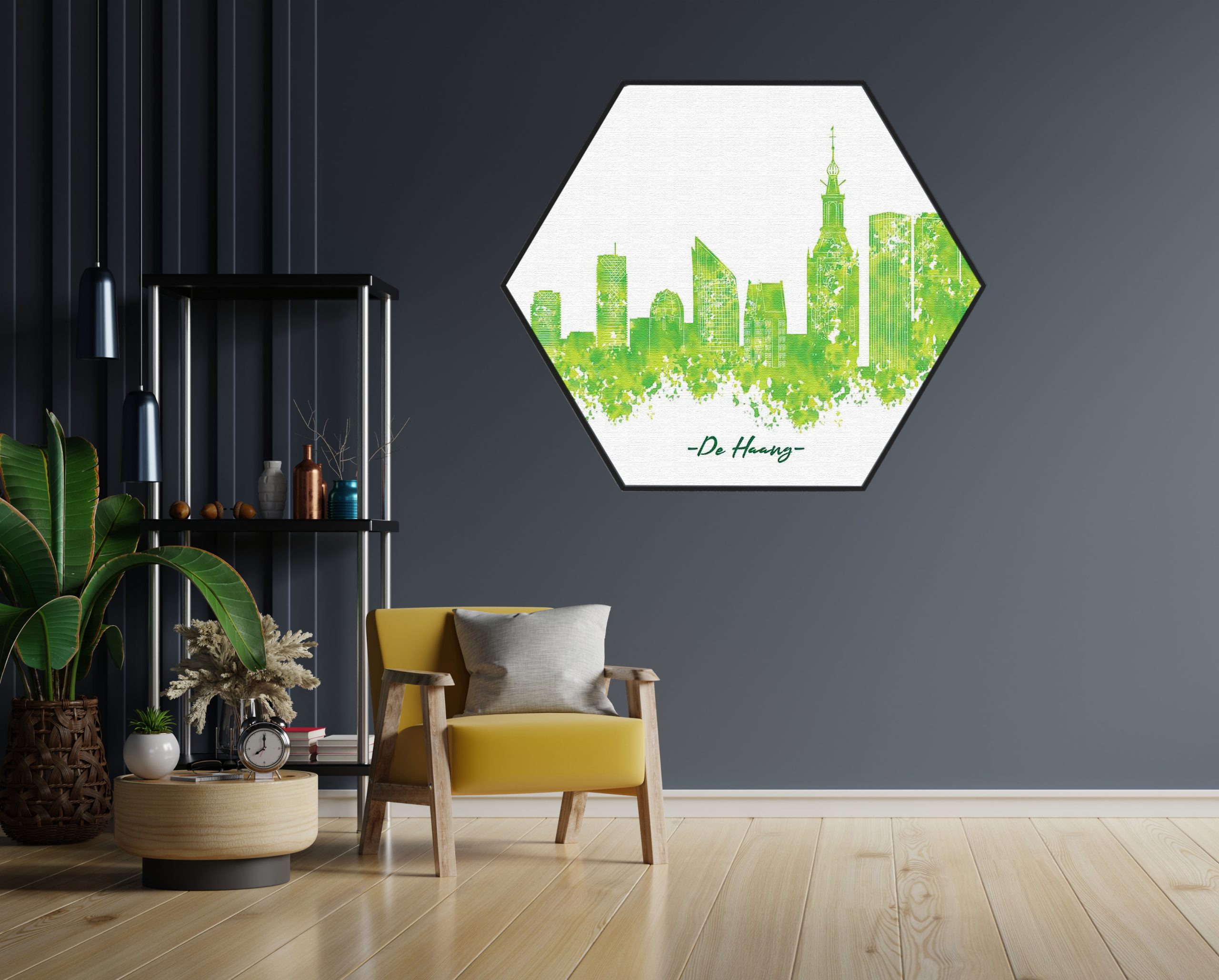 Akoestisch Schilderij Skyline Den Haag Watercolor Paint Hexagon Template Hexagon Steden 5 2 scaled 1