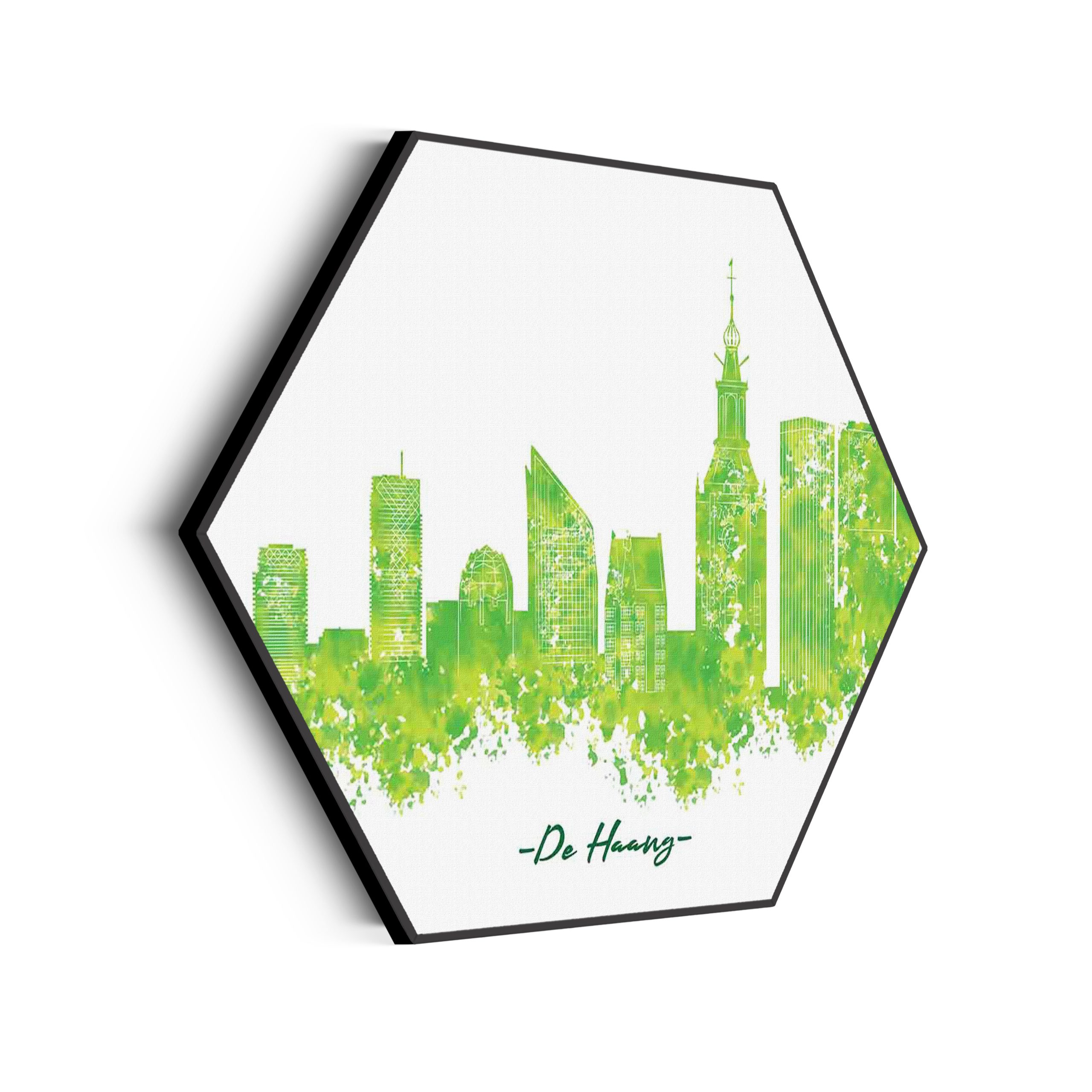 Akoestisch Schilderij Skyline Den Haag Watercolor Paint Hexagon Template Hexagon Steden 5 scaled 1