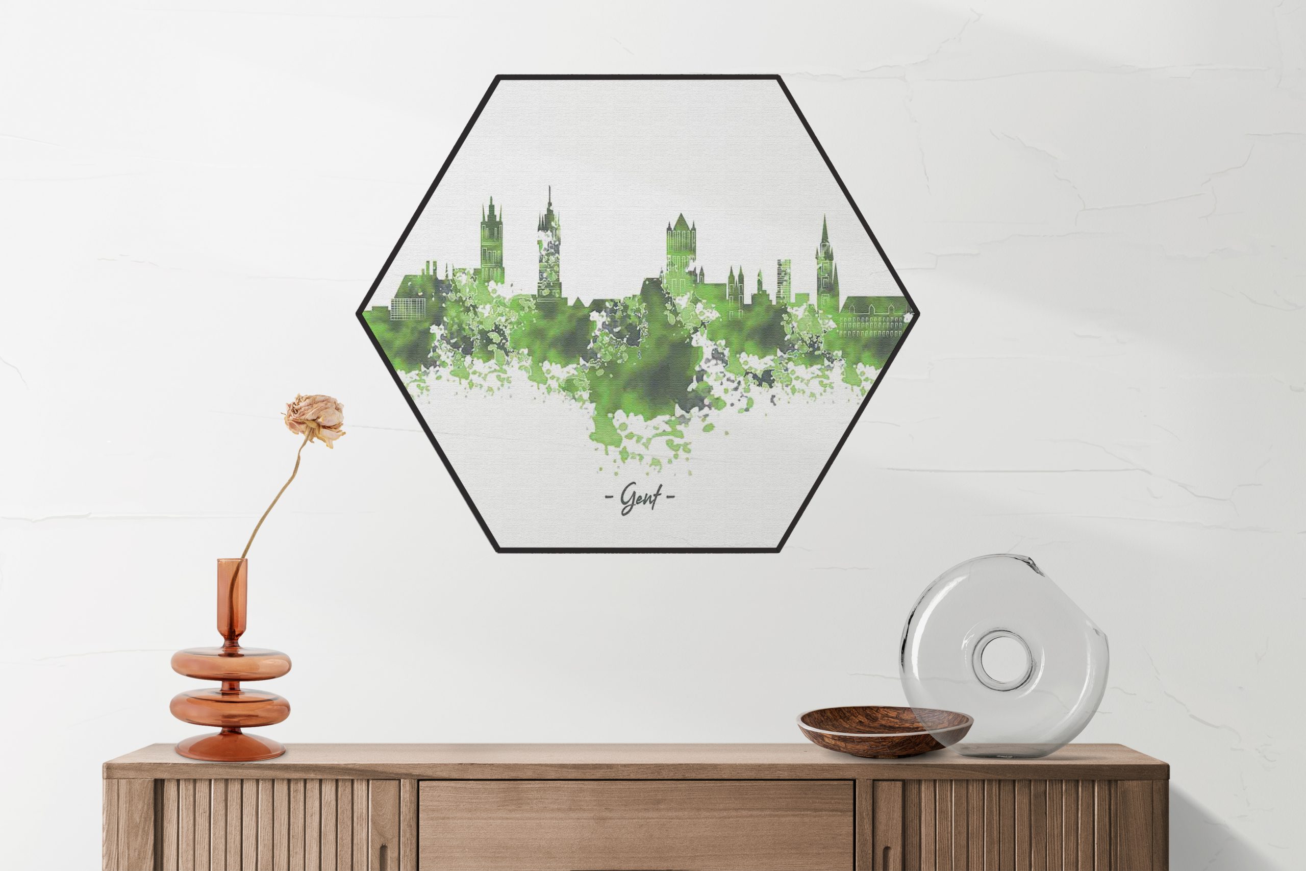 Akoestisch Schilderij Skyline Gent Watercolor Paint Hexagon Template Hexagon Steden 7 1 scaled 1