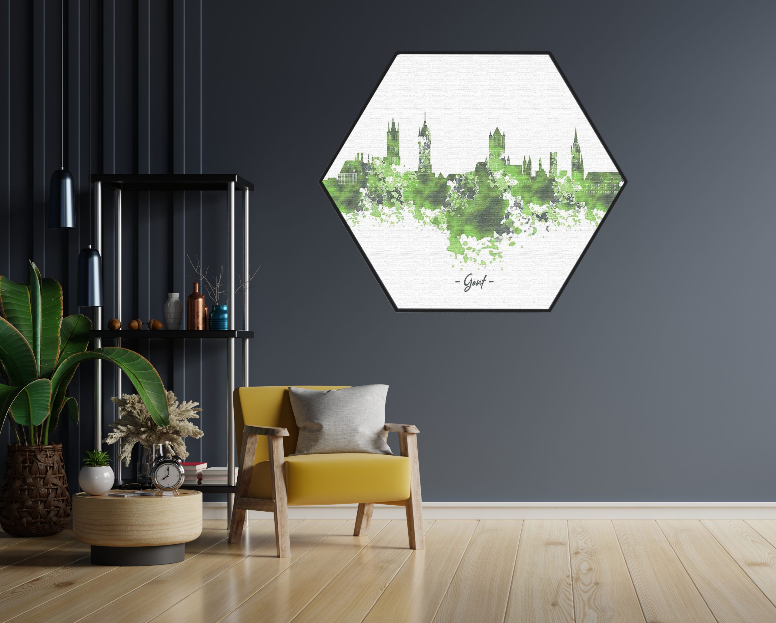 Akoestisch Schilderij Skyline Gent Watercolor Paint Hexagon Template Hexagon Steden 7 2 scaled 1