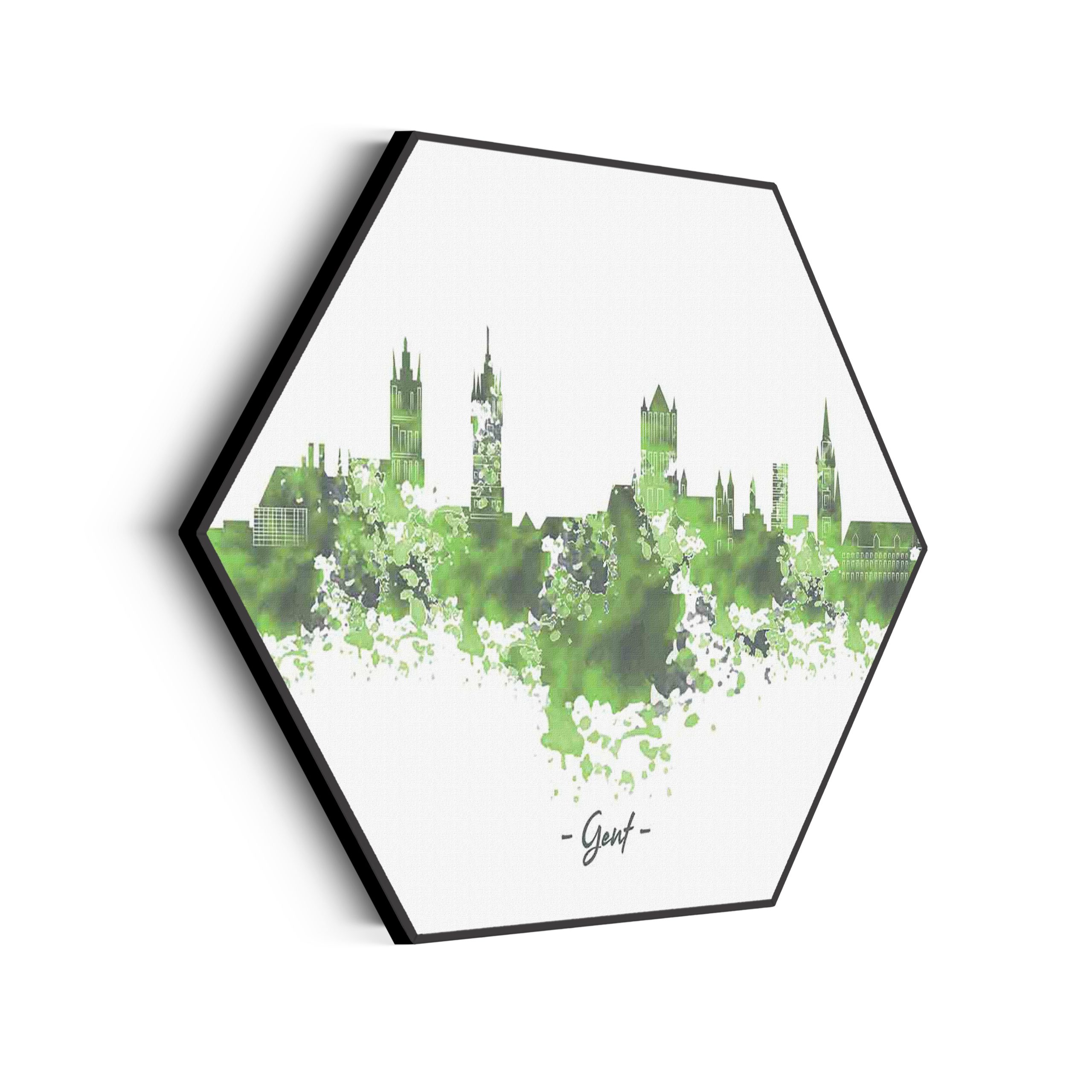 Akoestisch Schilderij Skyline Gent Watercolor Paint Hexagon Template Hexagon Steden 7 scaled 1