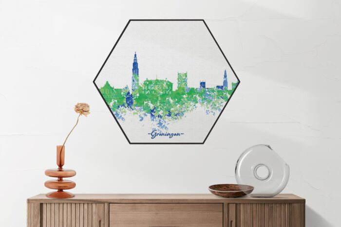 Akoestisch Schilderij Skyline Groningen Watercolor Paint Hexagon Template Hexagon Steden 8 2 scaled 1