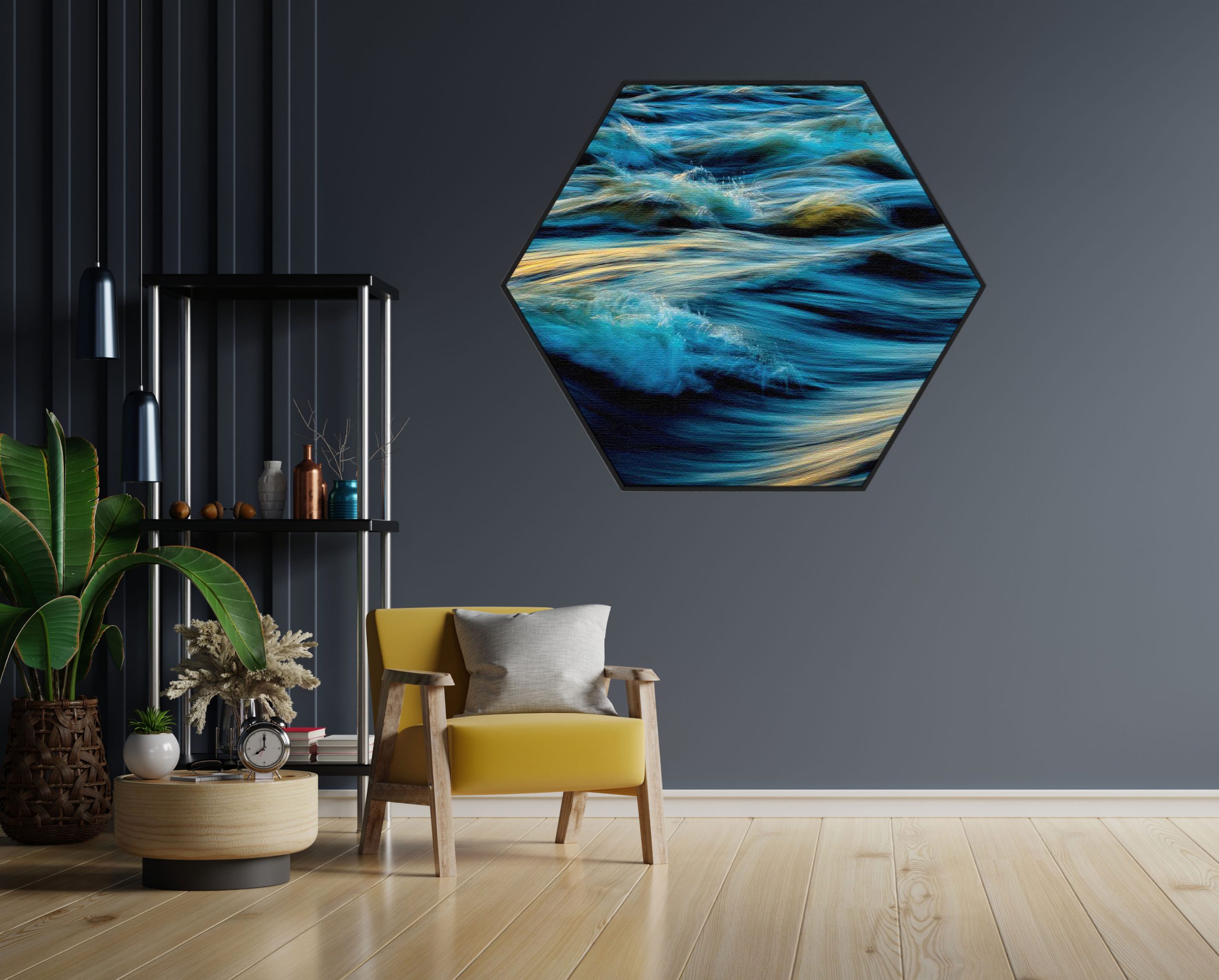 Akoestisch Schilderij Scandinavisch Wit met Goudkleurig Element Hexagon Template Hexagon abstract 02 1 scaled 1