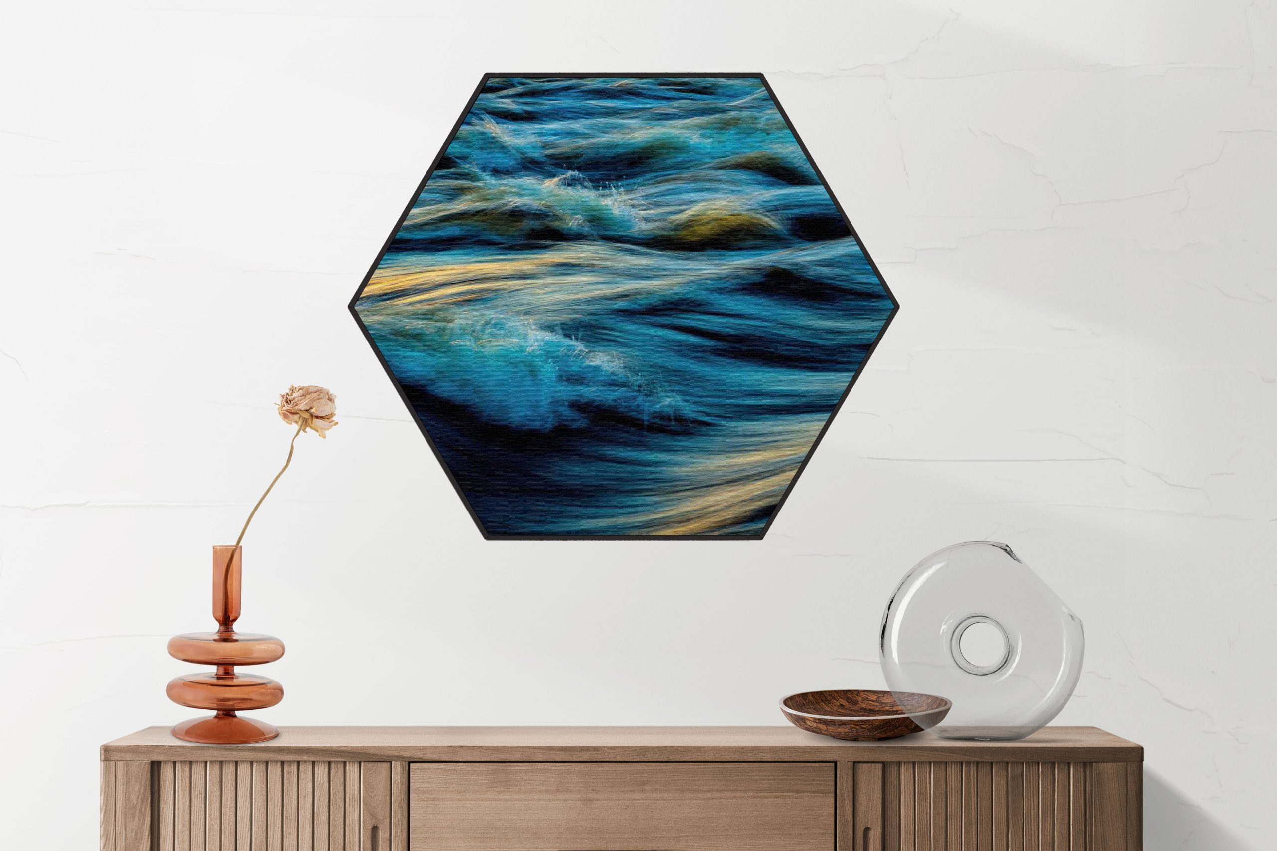 Akoestisch Schilderij Scandinavisch Wit met Goudkleurig Element Hexagon Template Hexagon abstract 02 2 scaled 1