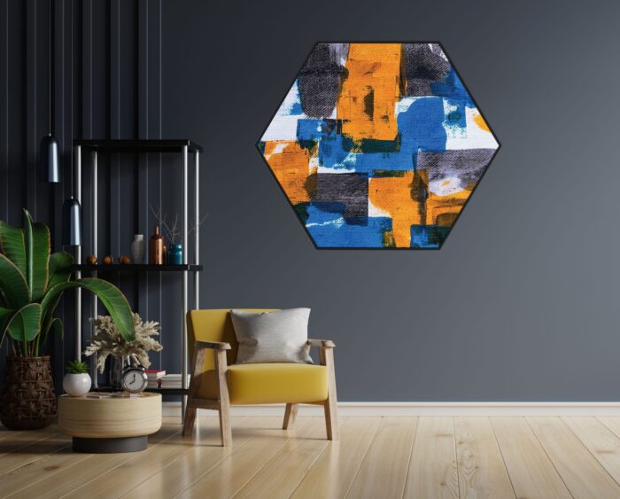 Akoestisch Schilderij Scandinavisch Wit met Goudkleurig Element Hexagon Template Hexagon abstract 03 1 scaled 1
