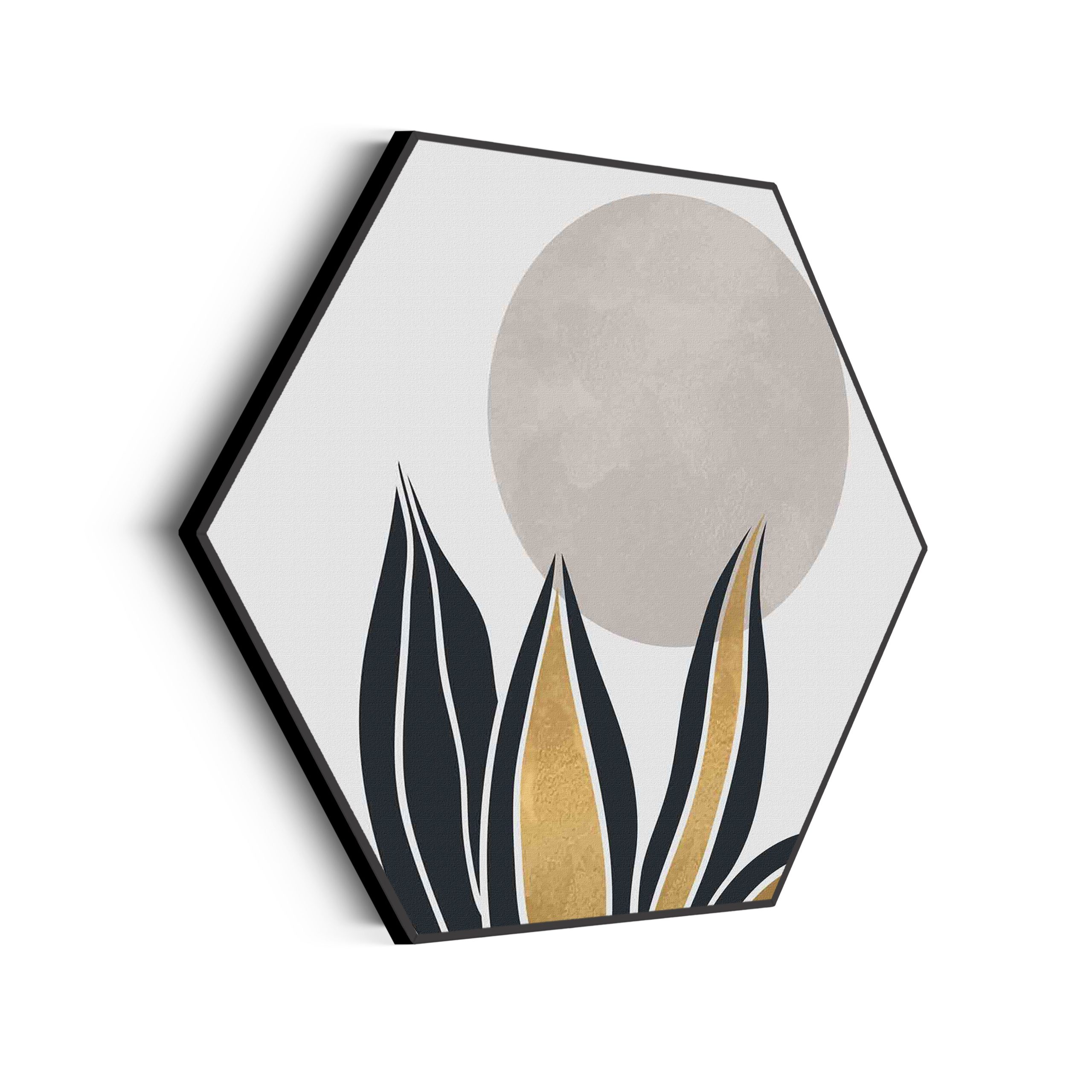 Akoestisch Schilderij Scandinavisch Wit met Goudkleurig Element Hexagon Template Hexagon abstract 04 scaled 1