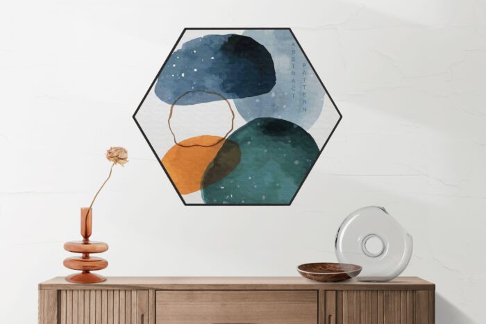Akoestisch Schilderij Scandinavisch Wit met Goudkleurig Element Hexagon Template Hexagon abstract 08 2 scaled 1