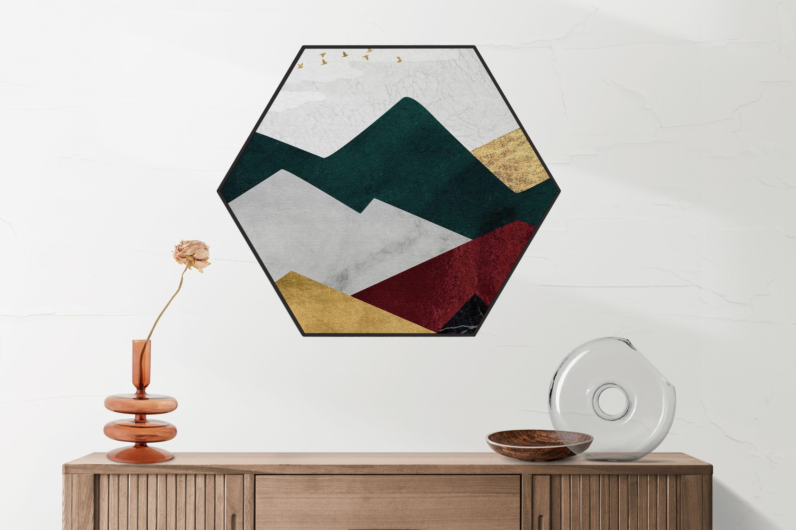 Akoestisch Schilderij Scandinavisch Wit met Goudkleurig Element Hexagon Template Hexagon abstract 09 2 scaled 1