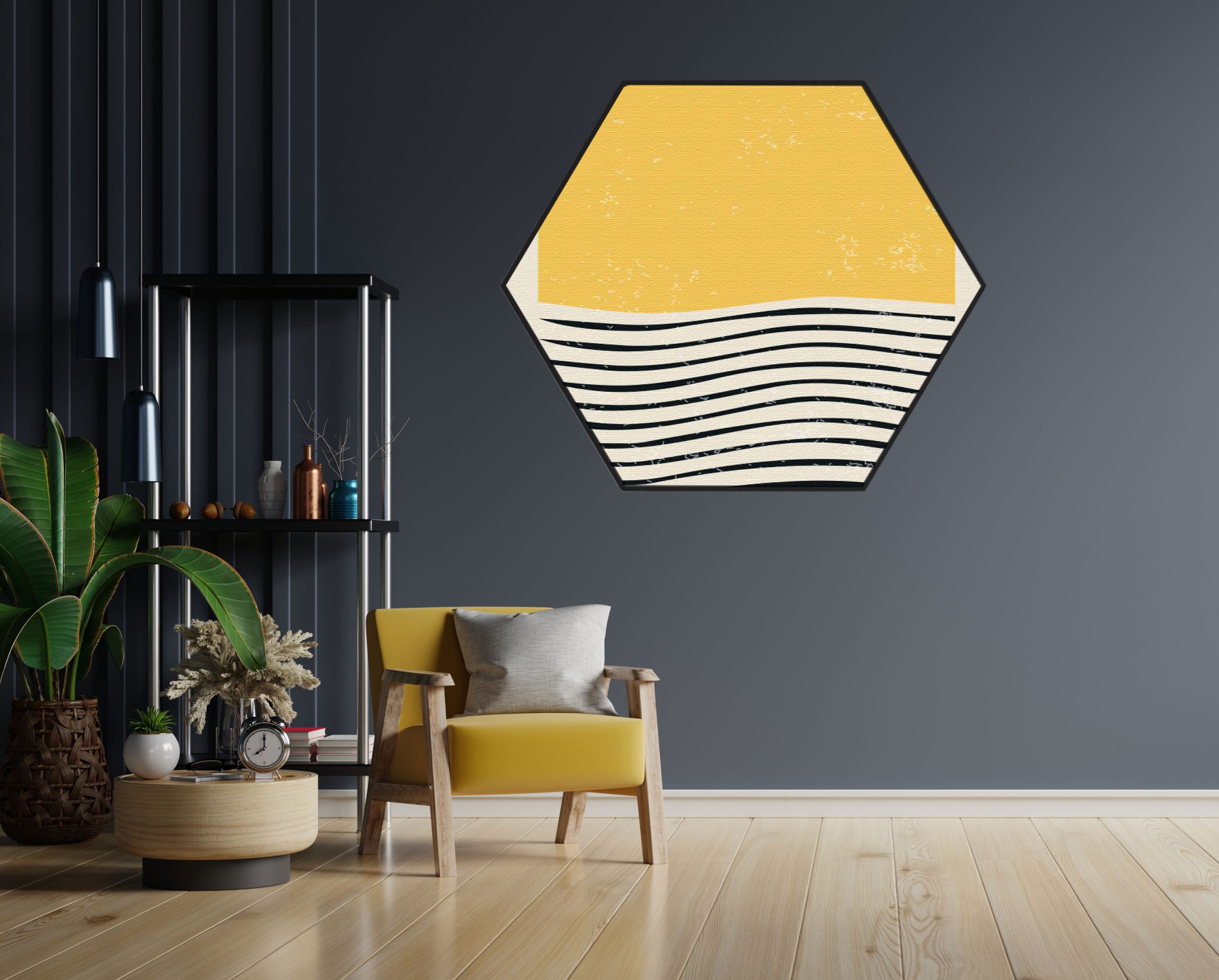 Akoestisch Schilderij Scandinavisch Wit met Goudkleurig Element Hexagon Template Hexagon abstract 10 1 scaled 1