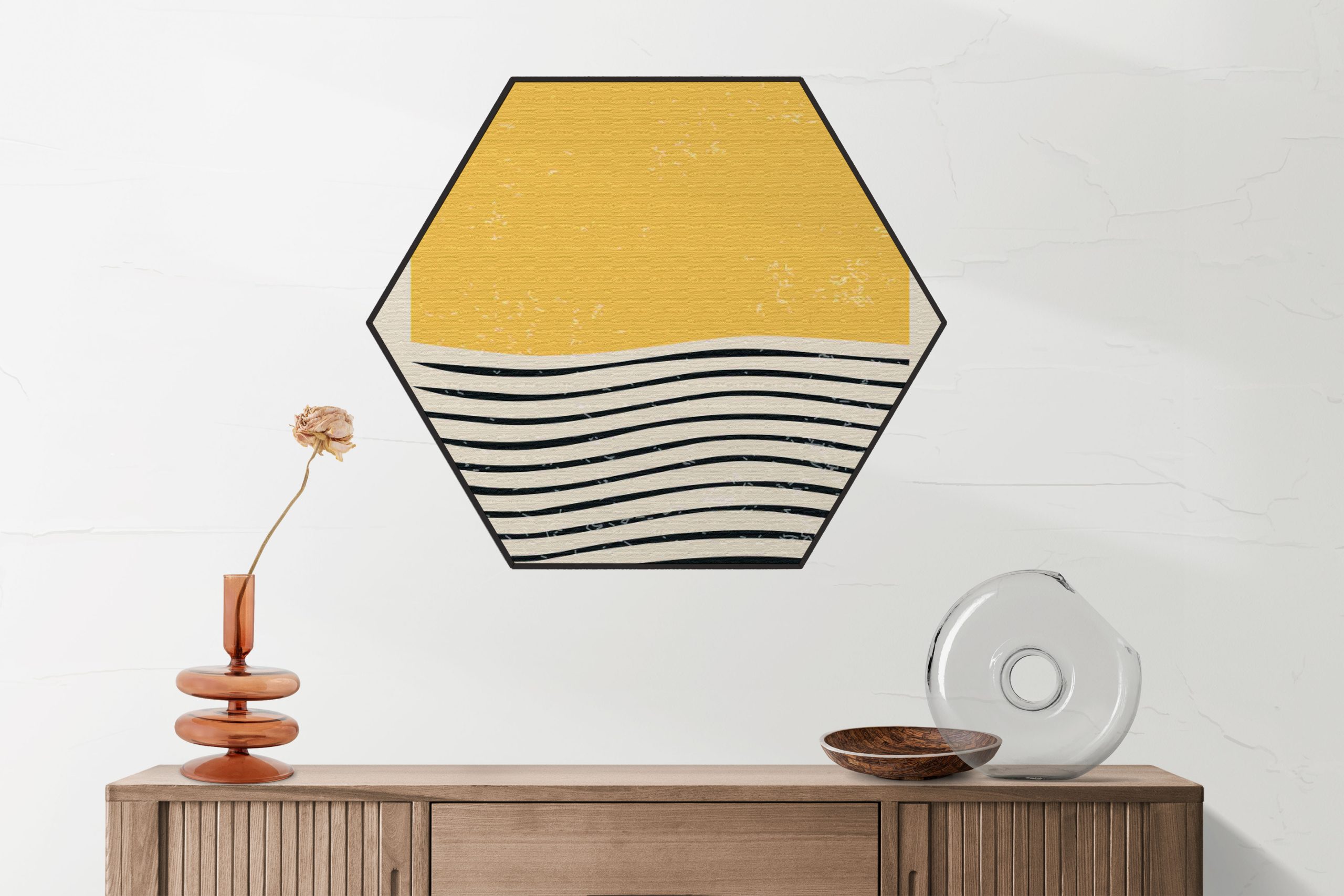 Akoestisch Schilderij Scandinavisch Wit met Goudkleurig Element Hexagon Template Hexagon abstract 10 2 scaled 1
