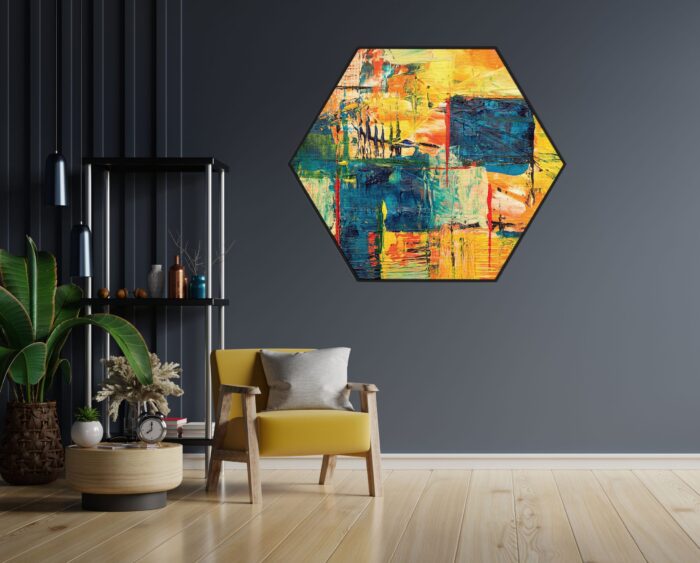 Akoestisch Schilderij Kunst Mondriaan Stijl Kleurrijk Hexagon Template Hexagon abstract 103 1 scaled 1