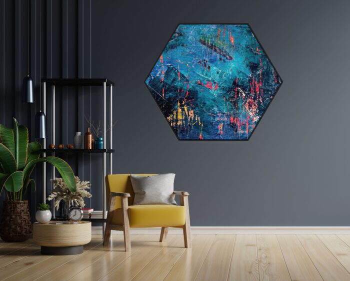 Akoestisch Schilderij Het blauwe schilderwerk Hexagon Template Hexagon abstract 15 1 scaled 1