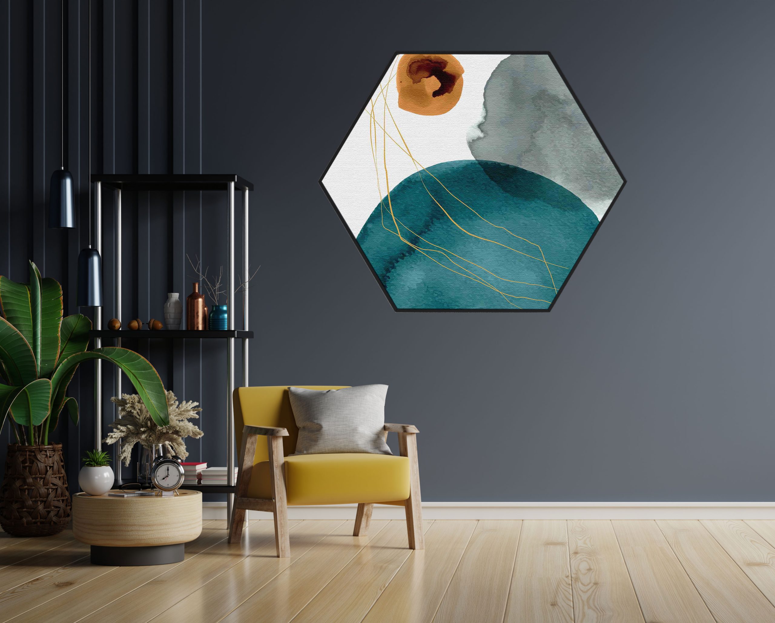 Akoestisch Schilderij Scandinavisch Wit met Goudkleurig Element Hexagon Template Hexagon abstract 20 1 scaled 1