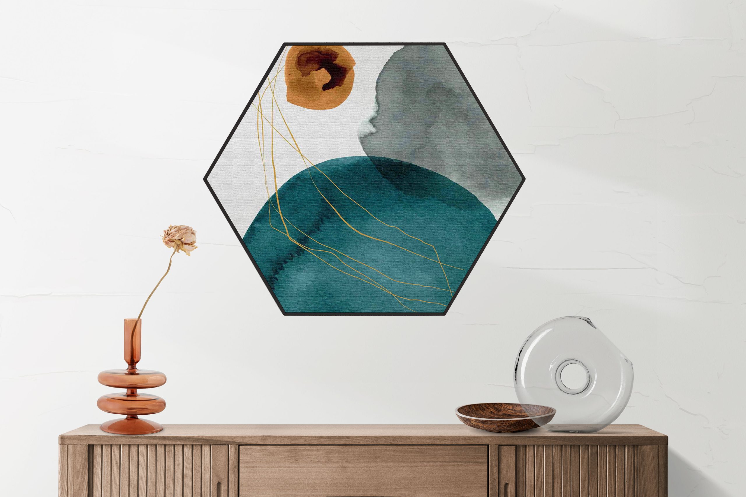 Akoestisch Schilderij Scandinavisch Wit met Goudkleurig Element Hexagon Template Hexagon abstract 20 2 scaled 1