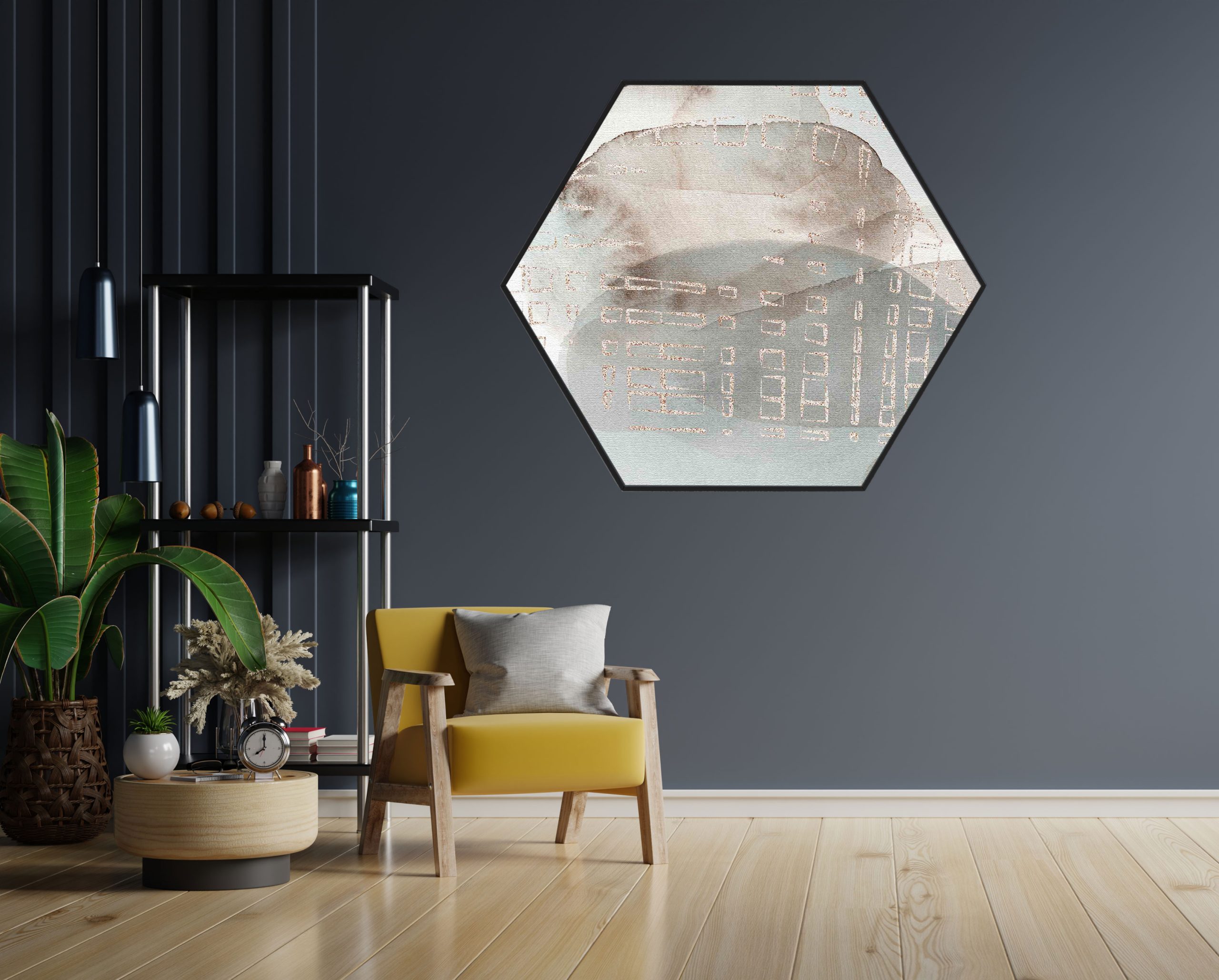 Akoestisch Schilderij Scandinavisch Wit met Goudkleurig Element Hexagon Template Hexagon abstract 24 1 scaled 1