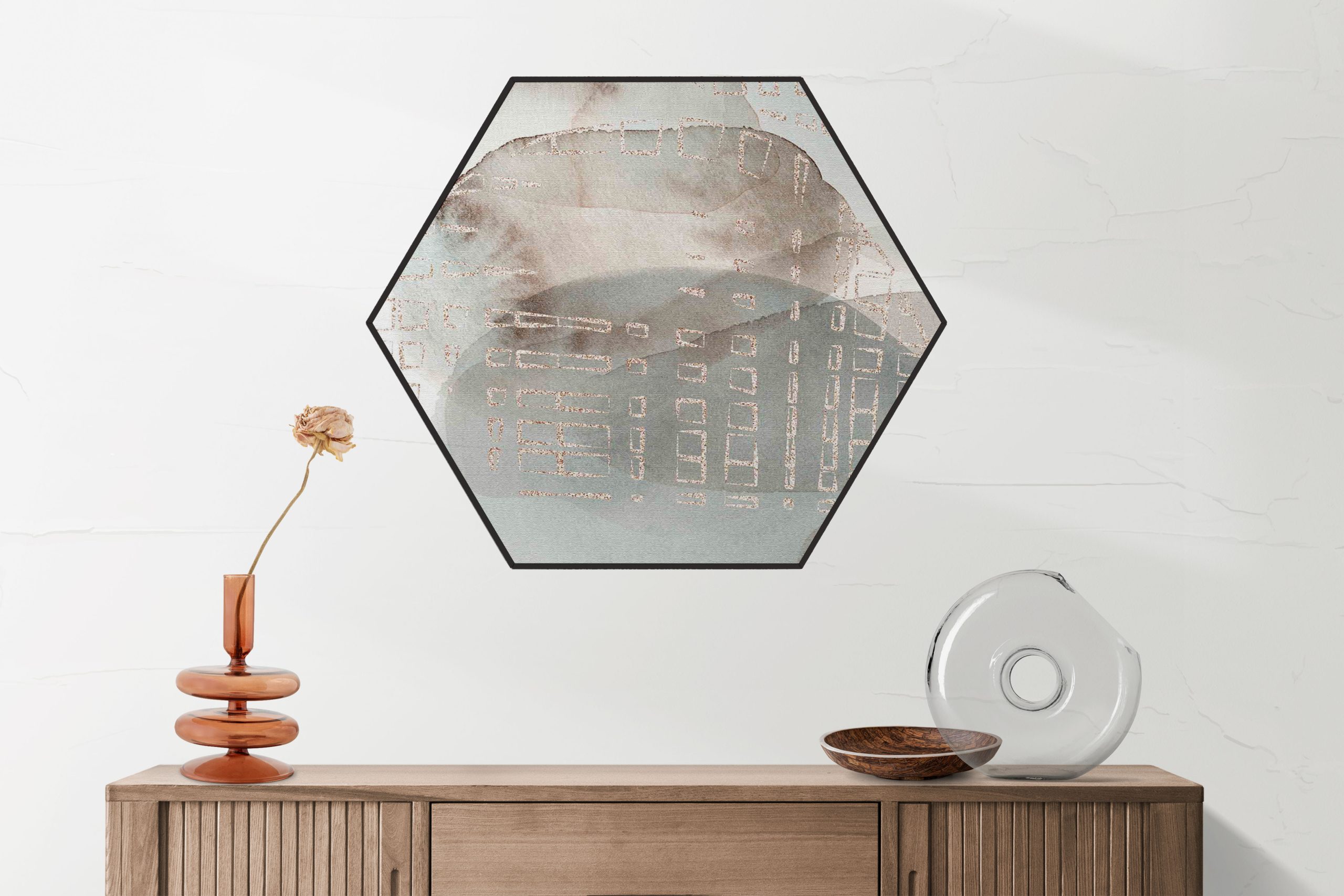 Akoestisch Schilderij Scandinavisch Wit met Goudkleurig Element Hexagon Template Hexagon abstract 24 2 scaled 1