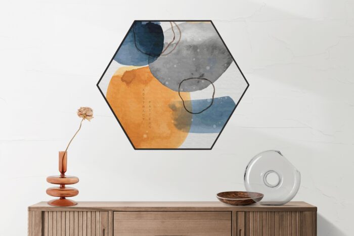 Akoestisch Schilderij Scandinavisch Wit met Goudkleurig Element Hexagon Template Hexagon abstract 31 2 scaled 1