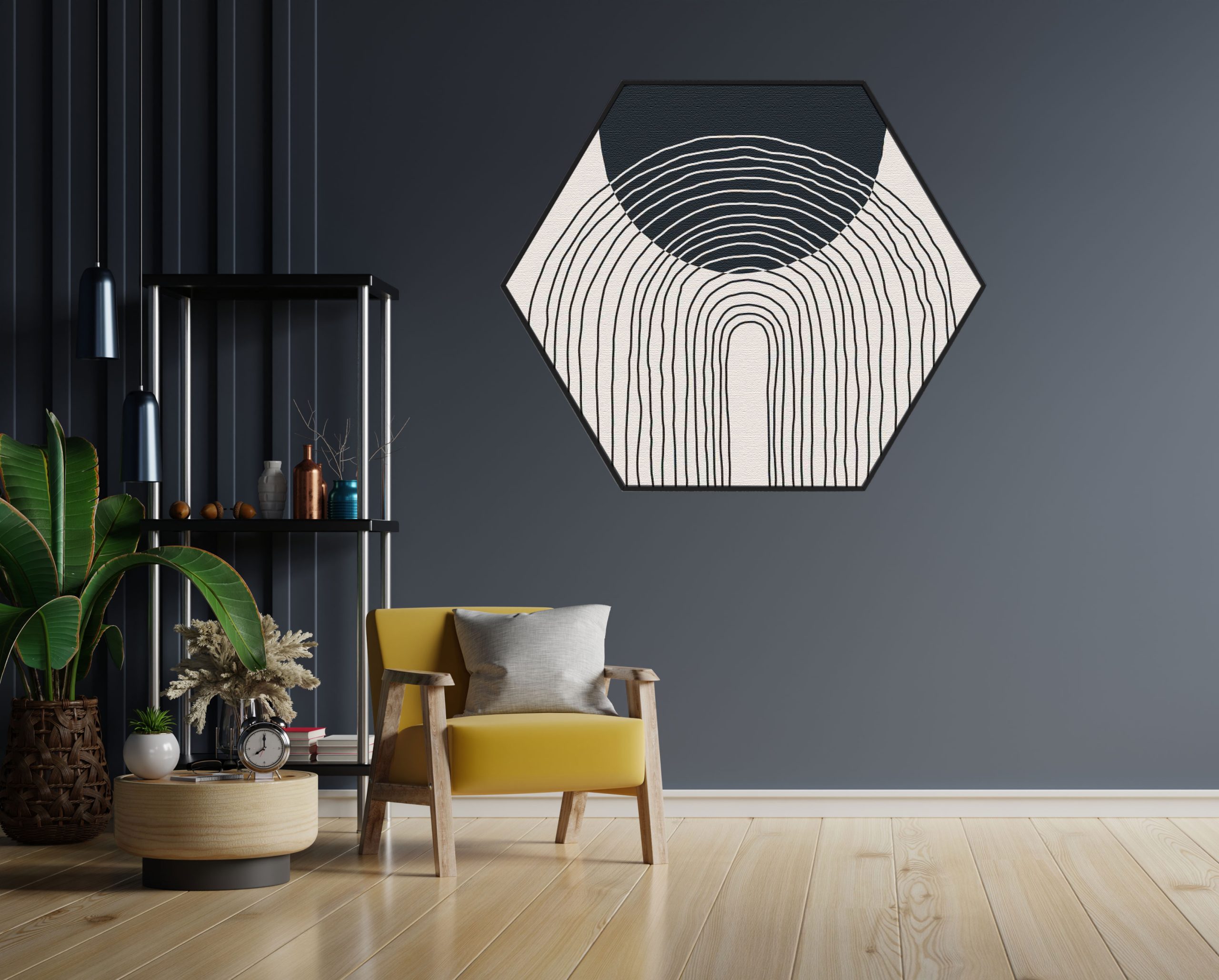 Akoestisch Schilderij Scandinavisch Wit met Goudkleurig Element Hexagon Template Hexagon abstract 32 1 scaled 1