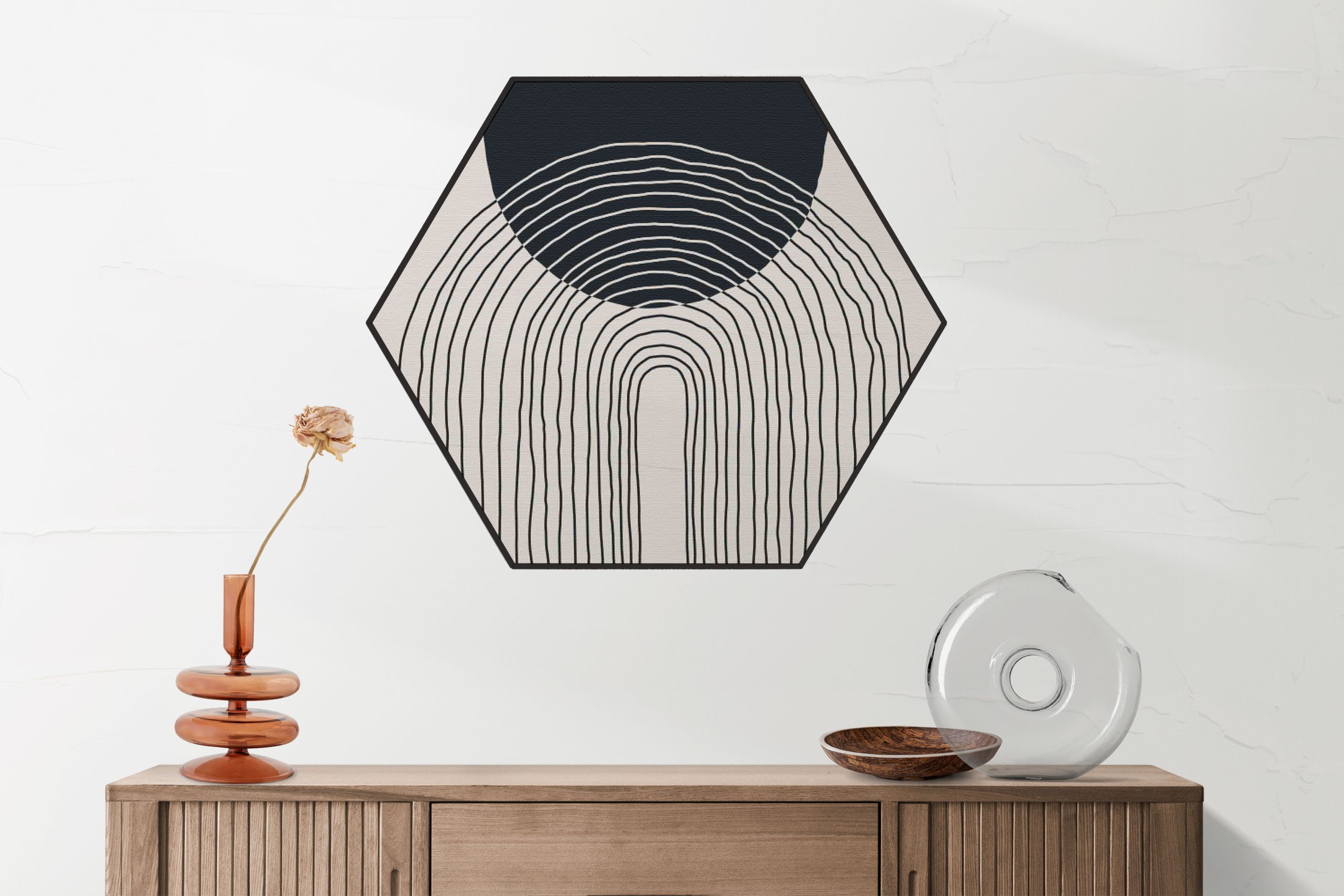 Akoestisch Schilderij Scandinavisch Wit met Goudkleurig Element Hexagon Template Hexagon abstract 32 2 scaled 1