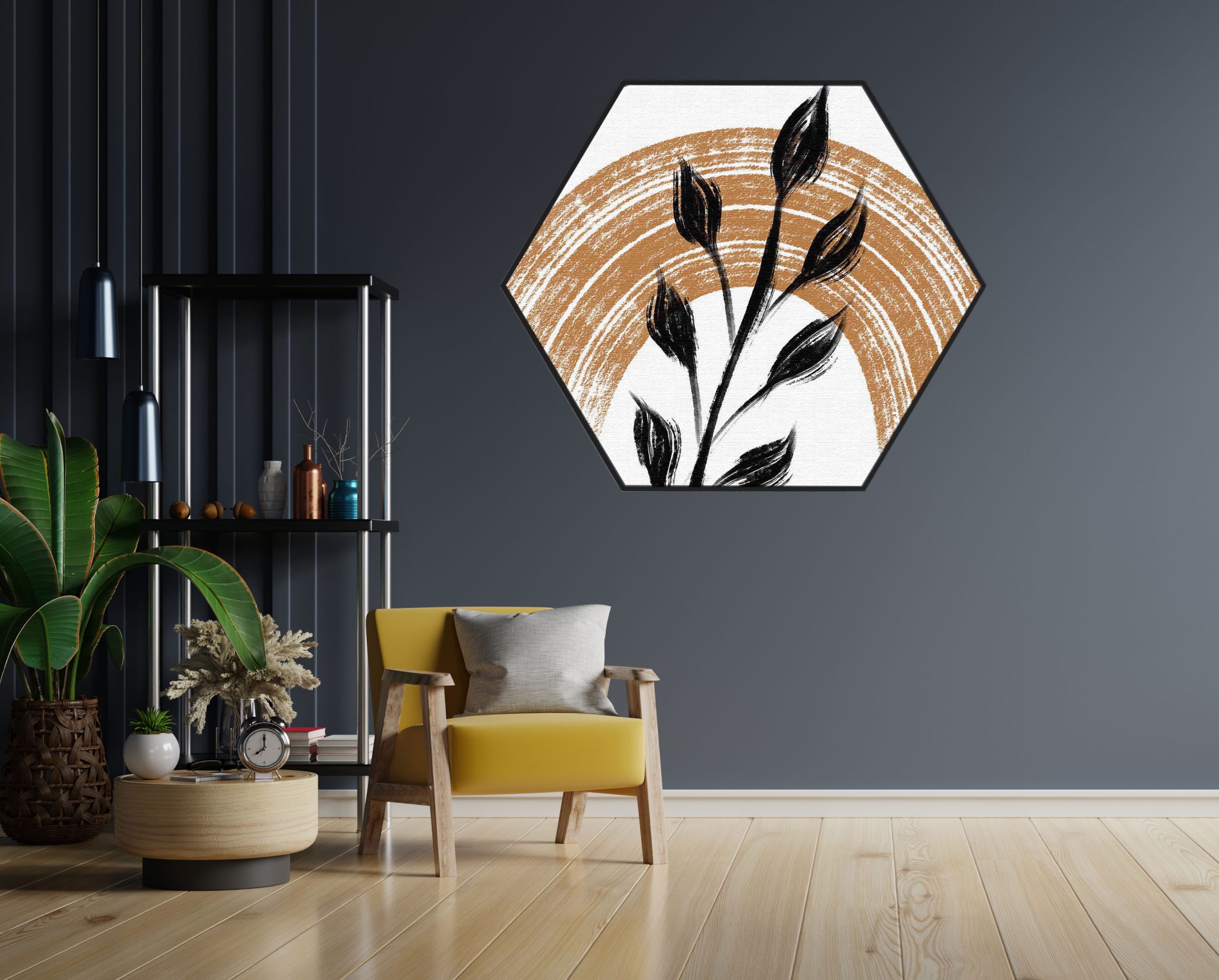 Akoestisch Schilderij Scandinavisch Wit met Goudkleurig Element Hexagon Template Hexagon abstract 33 1 scaled 1